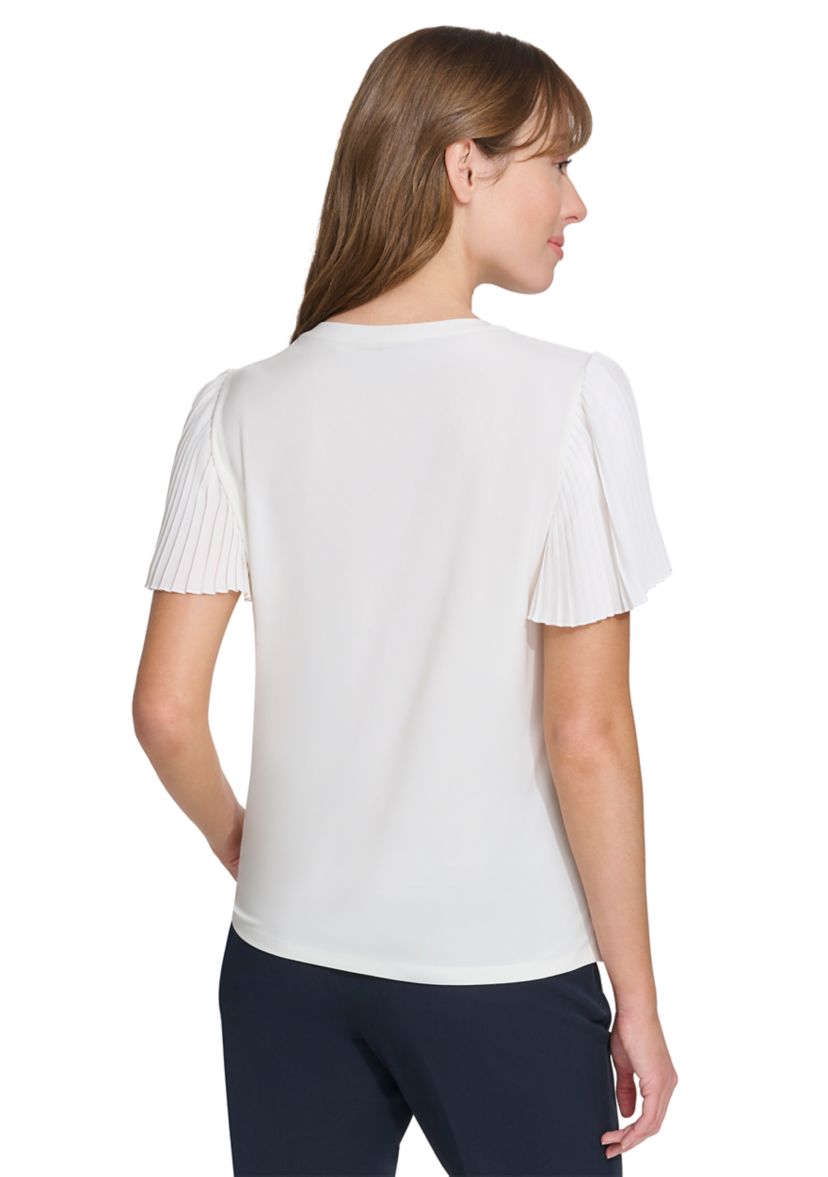 Womens Pleated Sleeve V-Neck Blouse
