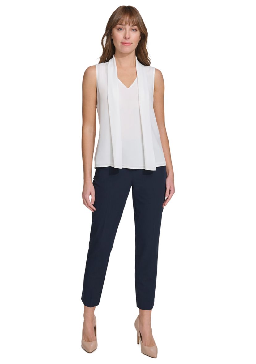 Sleeveless Pleated Scarf Blouse
