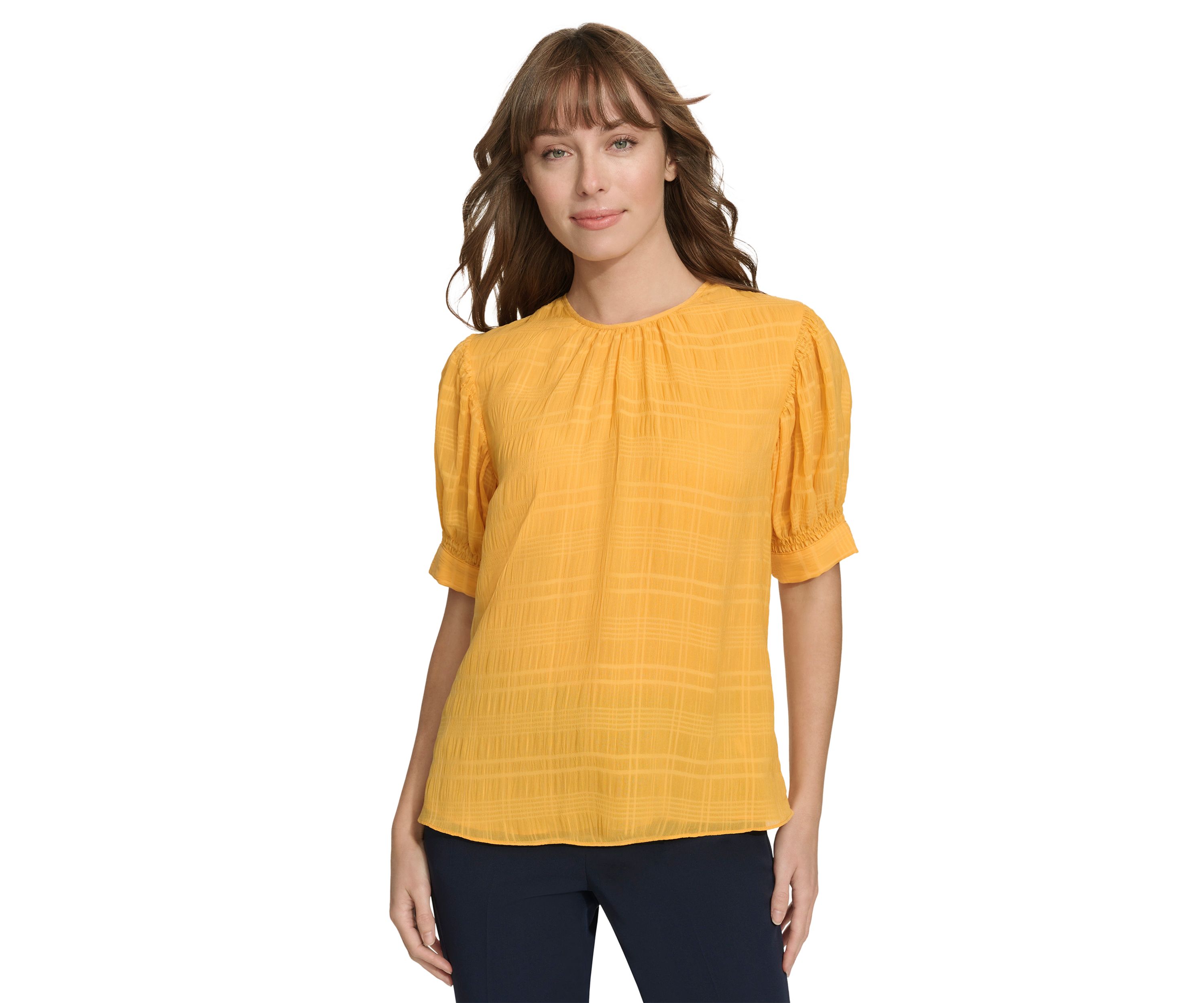 Womens Textured Puff Sleeve Blouse