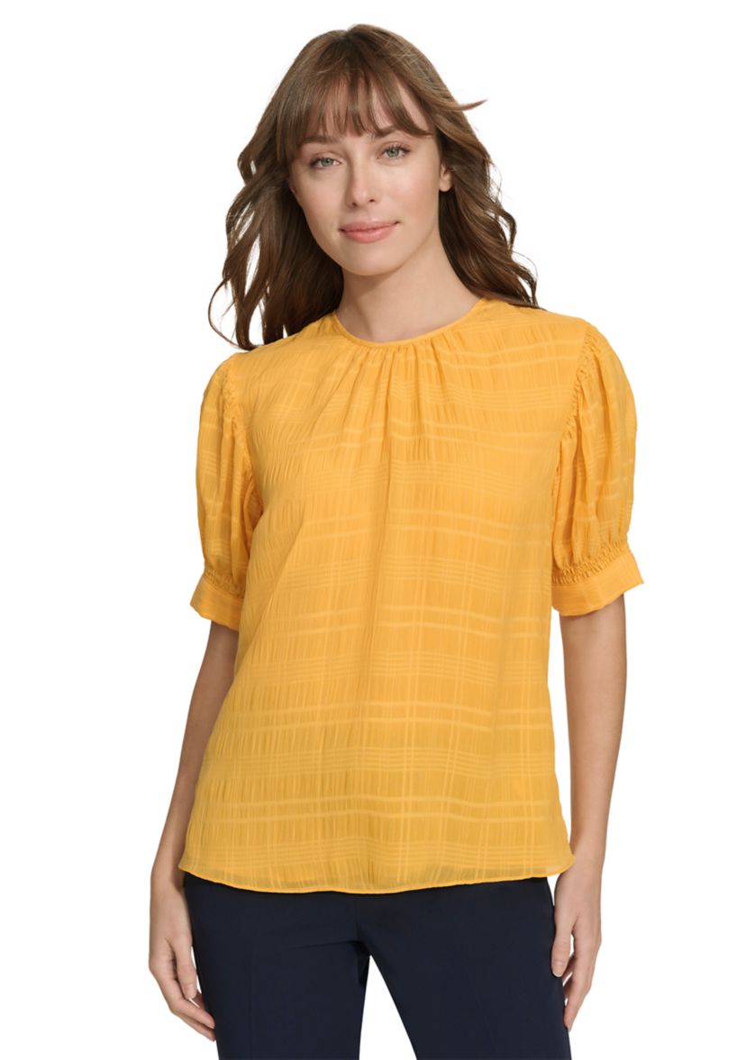 Womens Textured Puff Sleeve Blouse