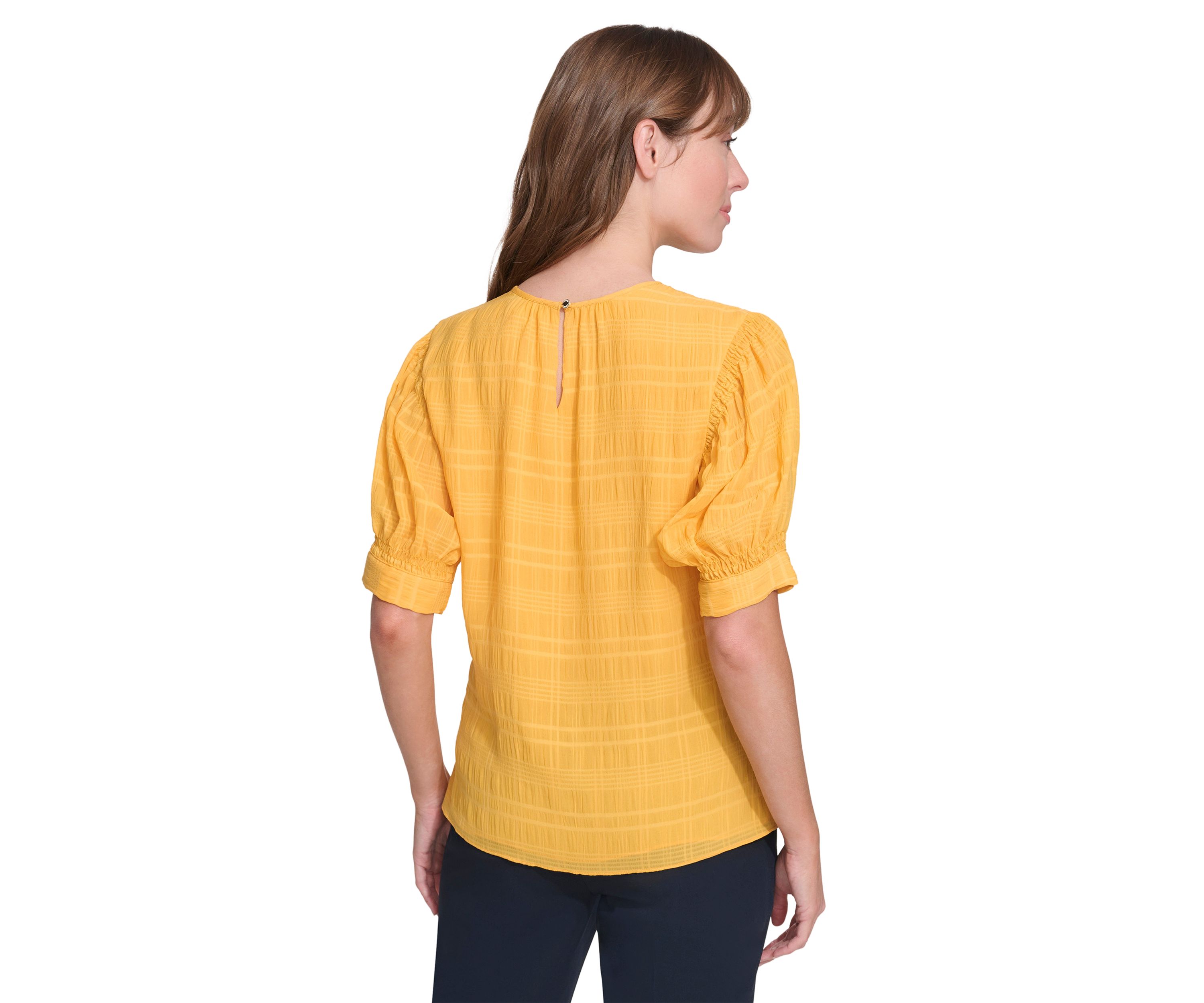 Womens Textured Puff Sleeve Blouse