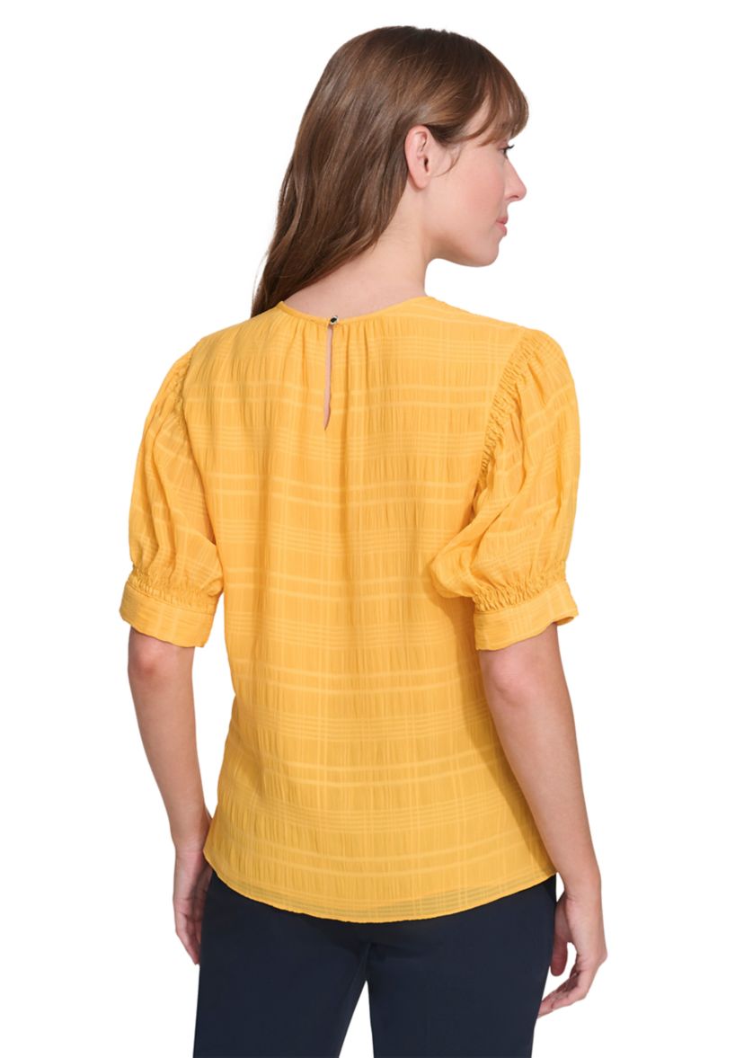 Womens Textured Puff Sleeve Blouse