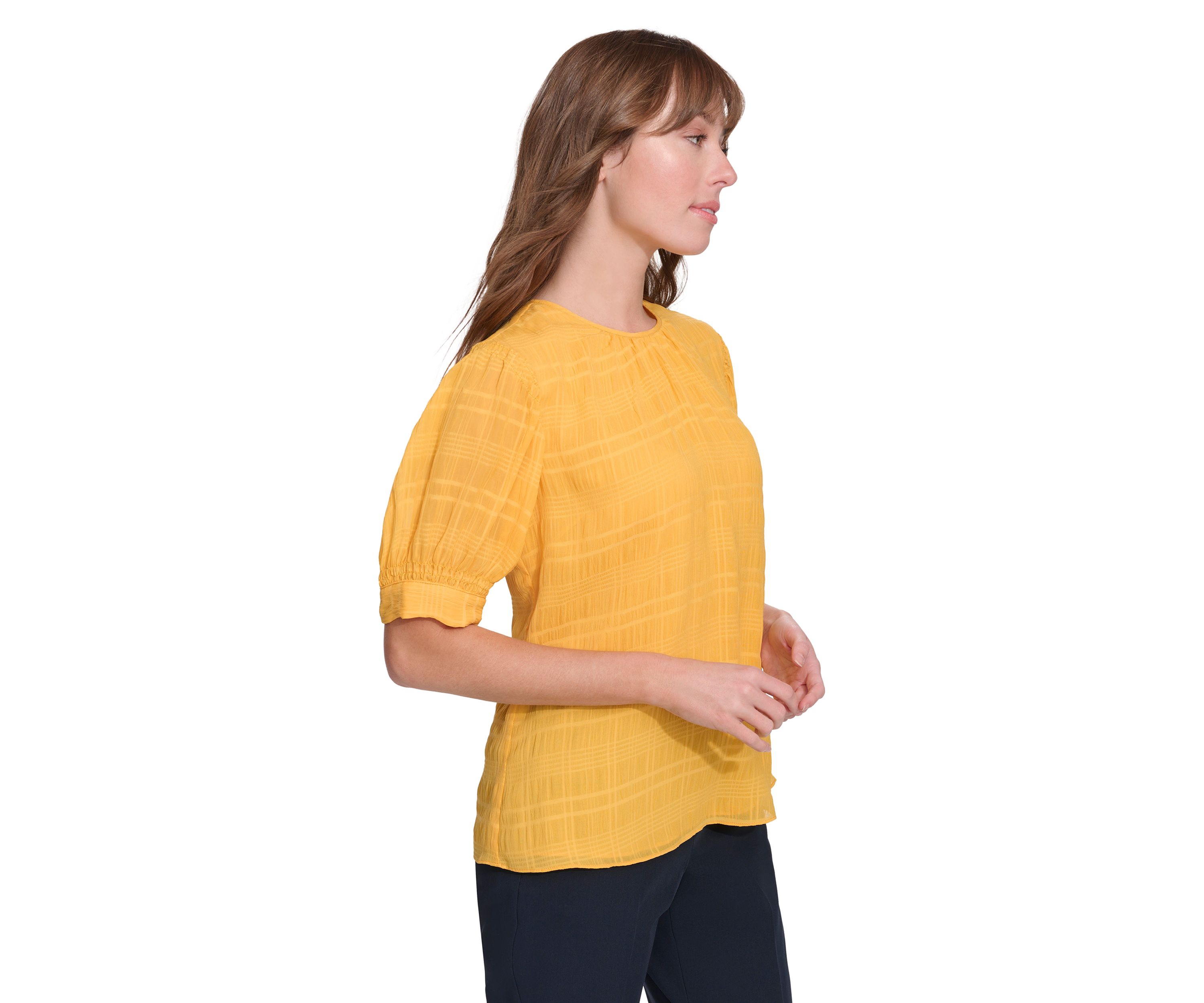 Womens Textured Puff Sleeve Blouse