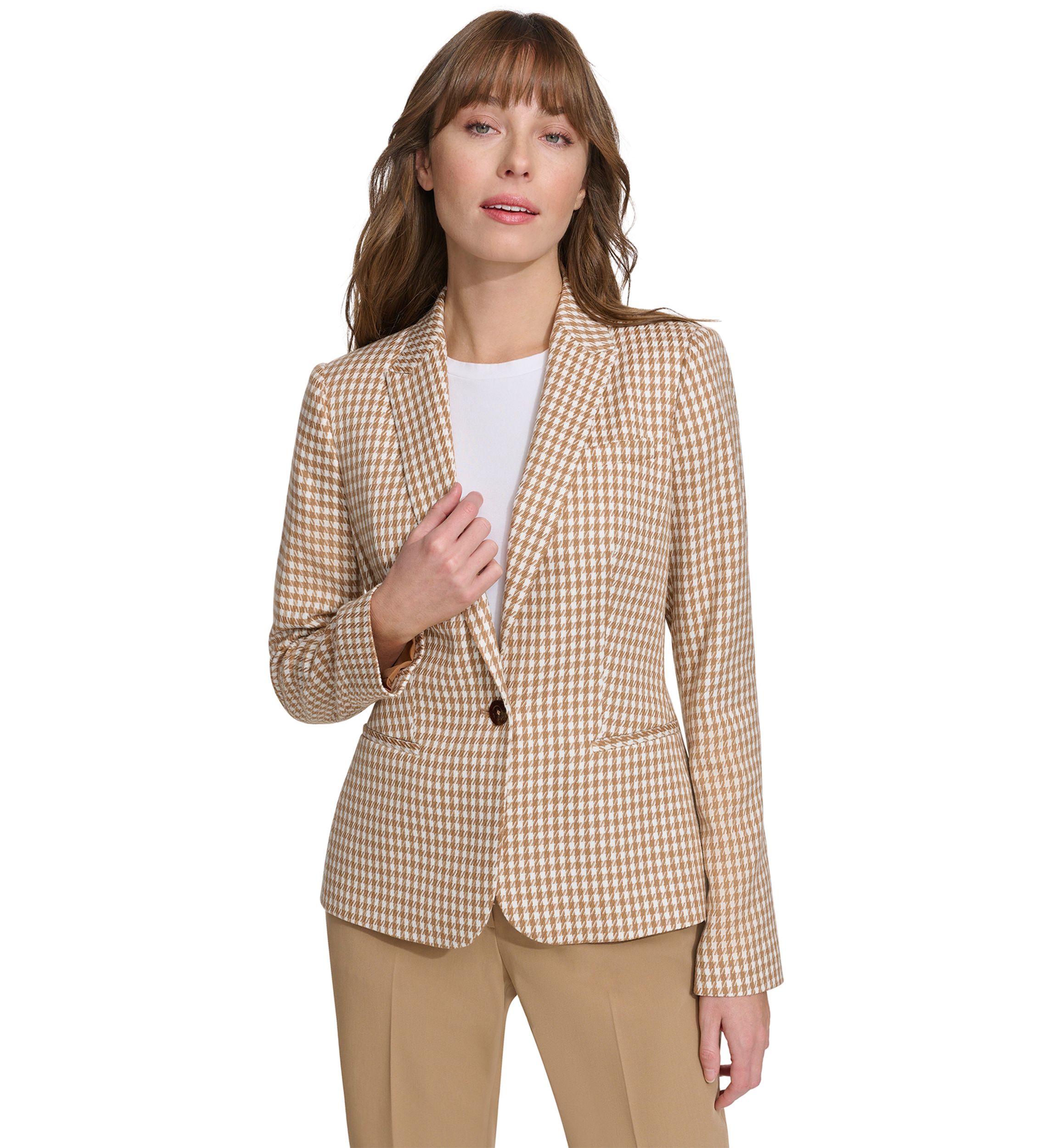 Womens One Button Houndstooth Blazer