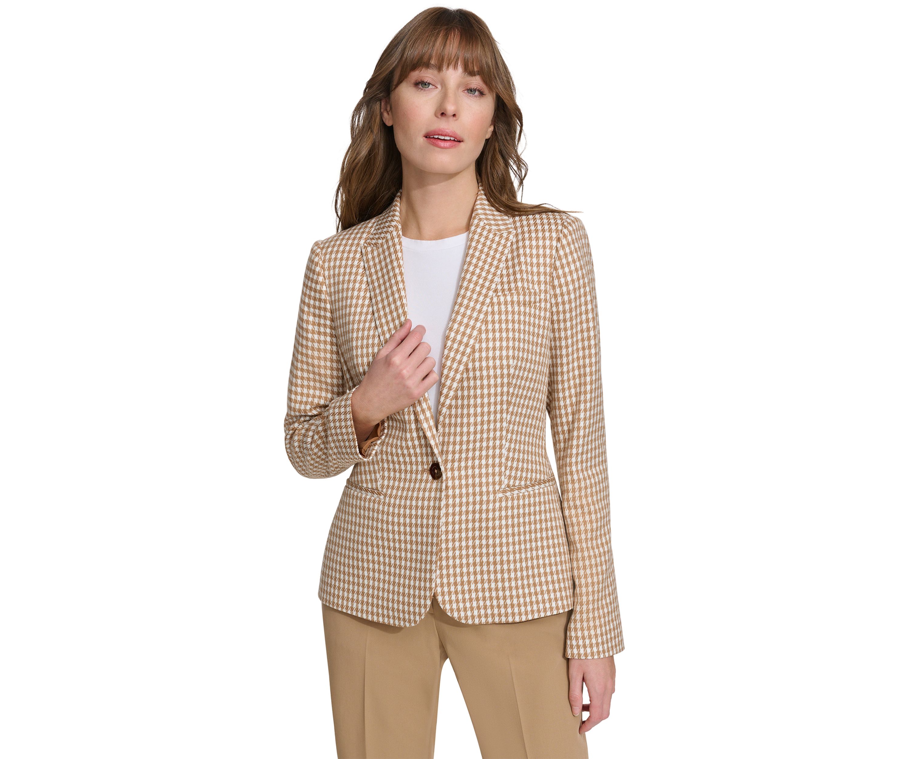 Womens One Button Houndstooth Blazer