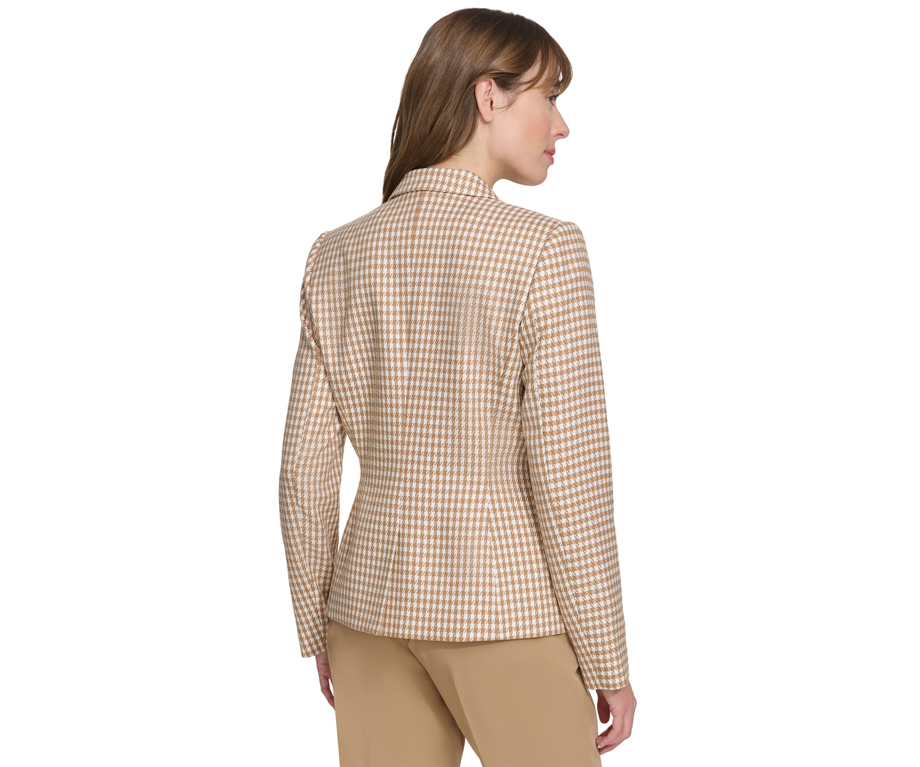 Womens One Button Houndstooth Blazer