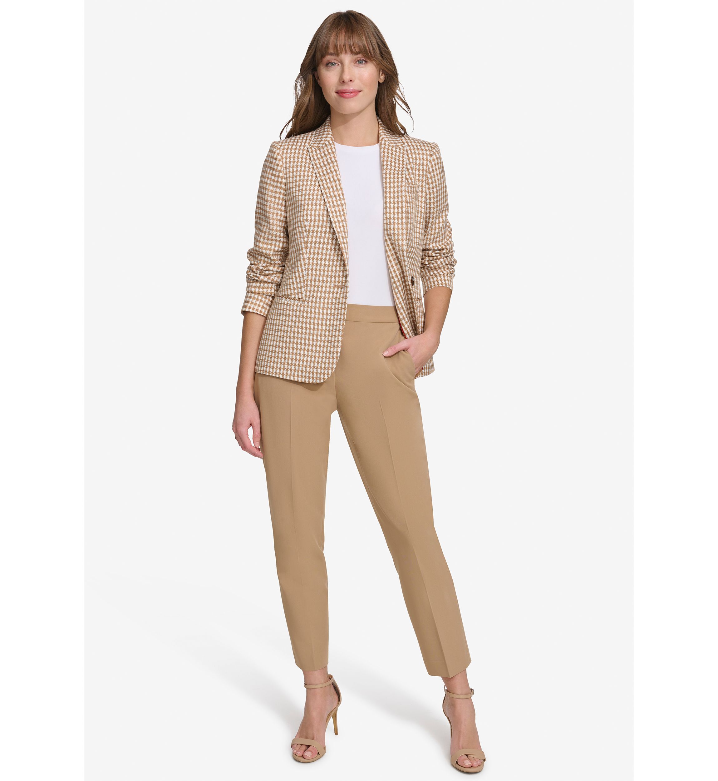 Womens One Button Houndstooth Blazer