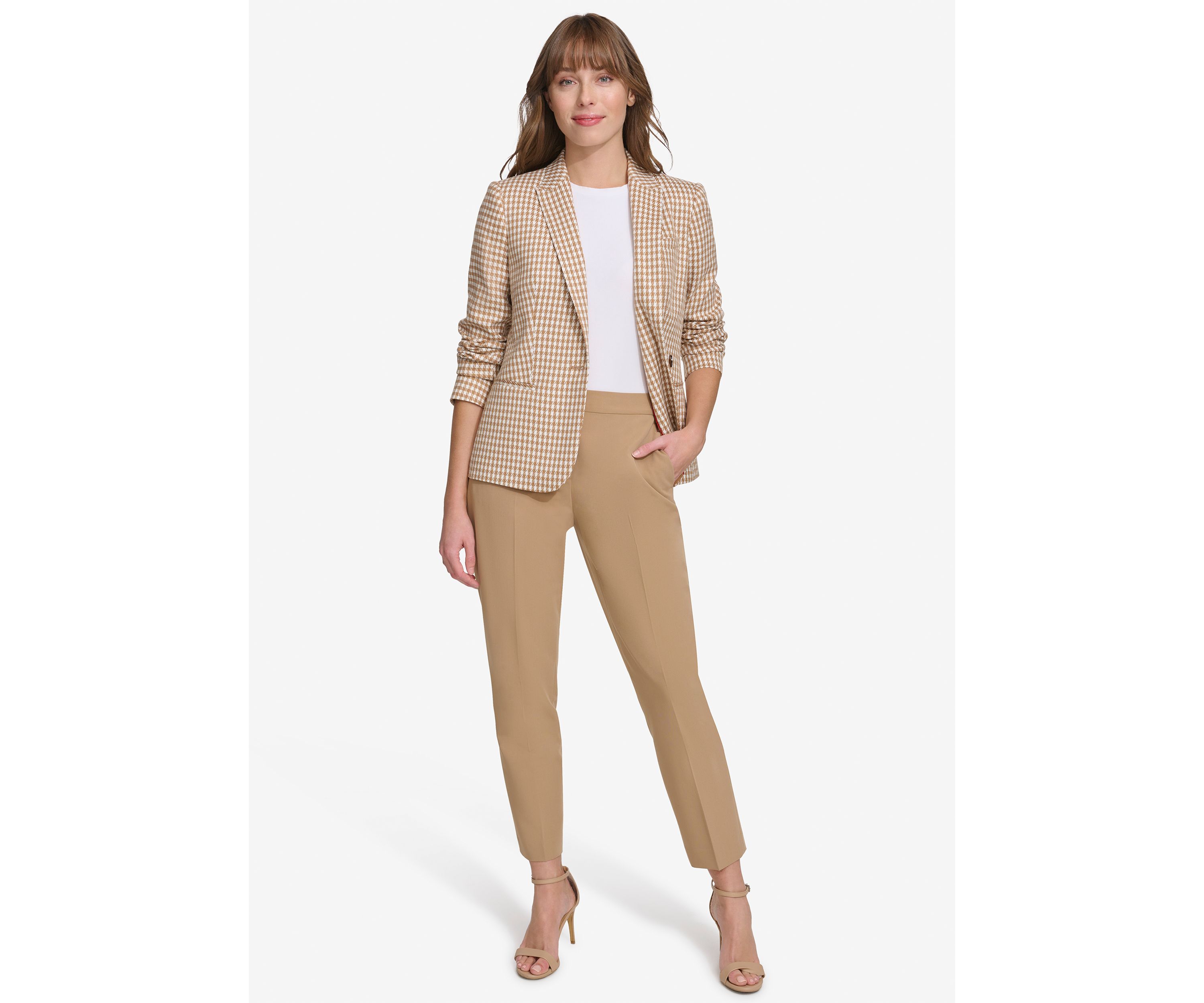 Womens One Button Houndstooth Blazer