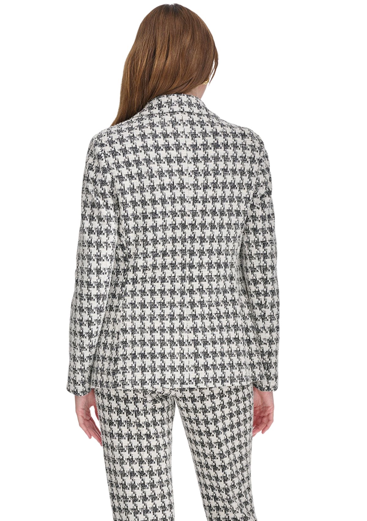 Womens Houndstooth Knit Double Breasted Blazer