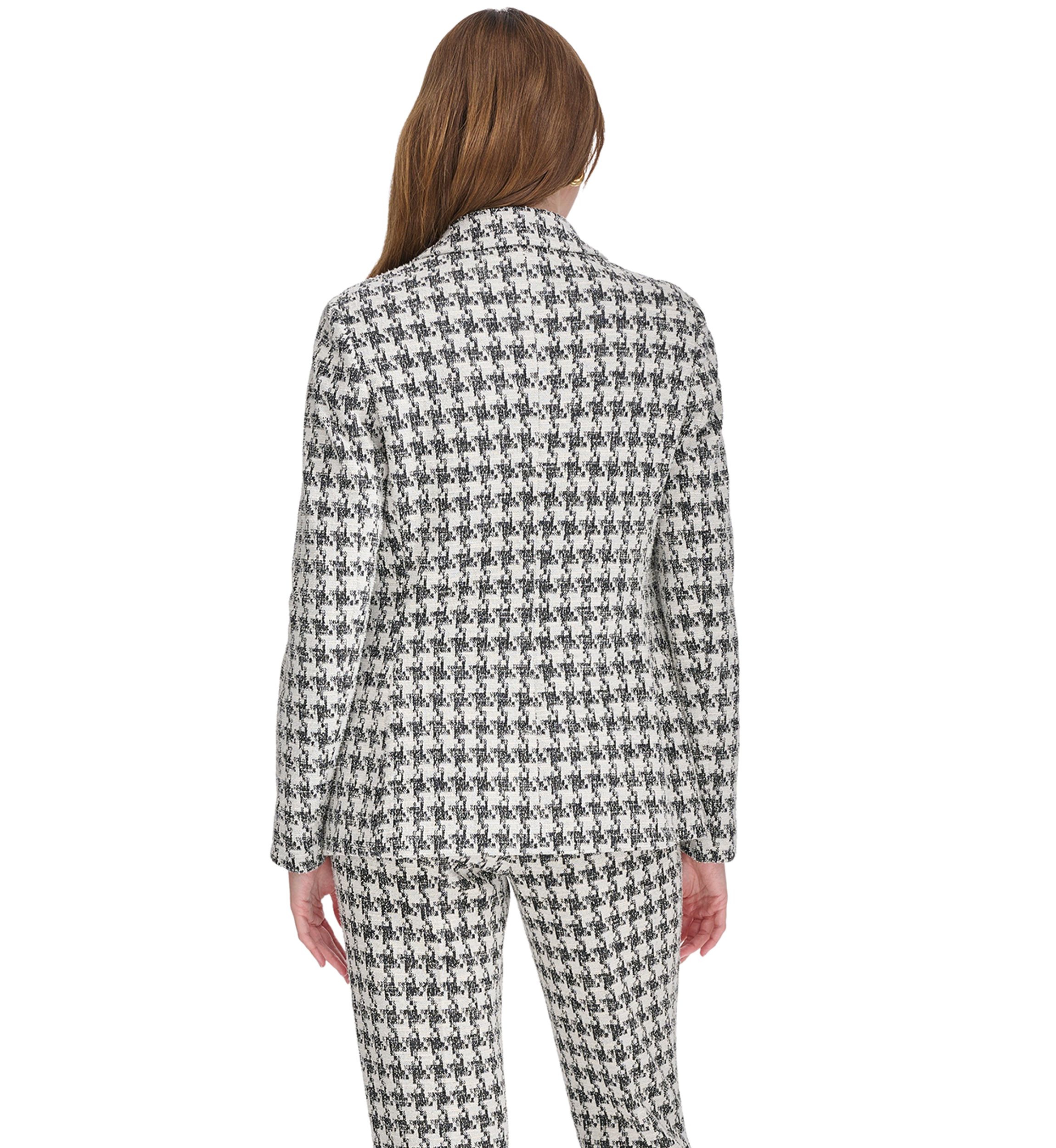 Womens Houndstooth Knit Double Breasted Blazer