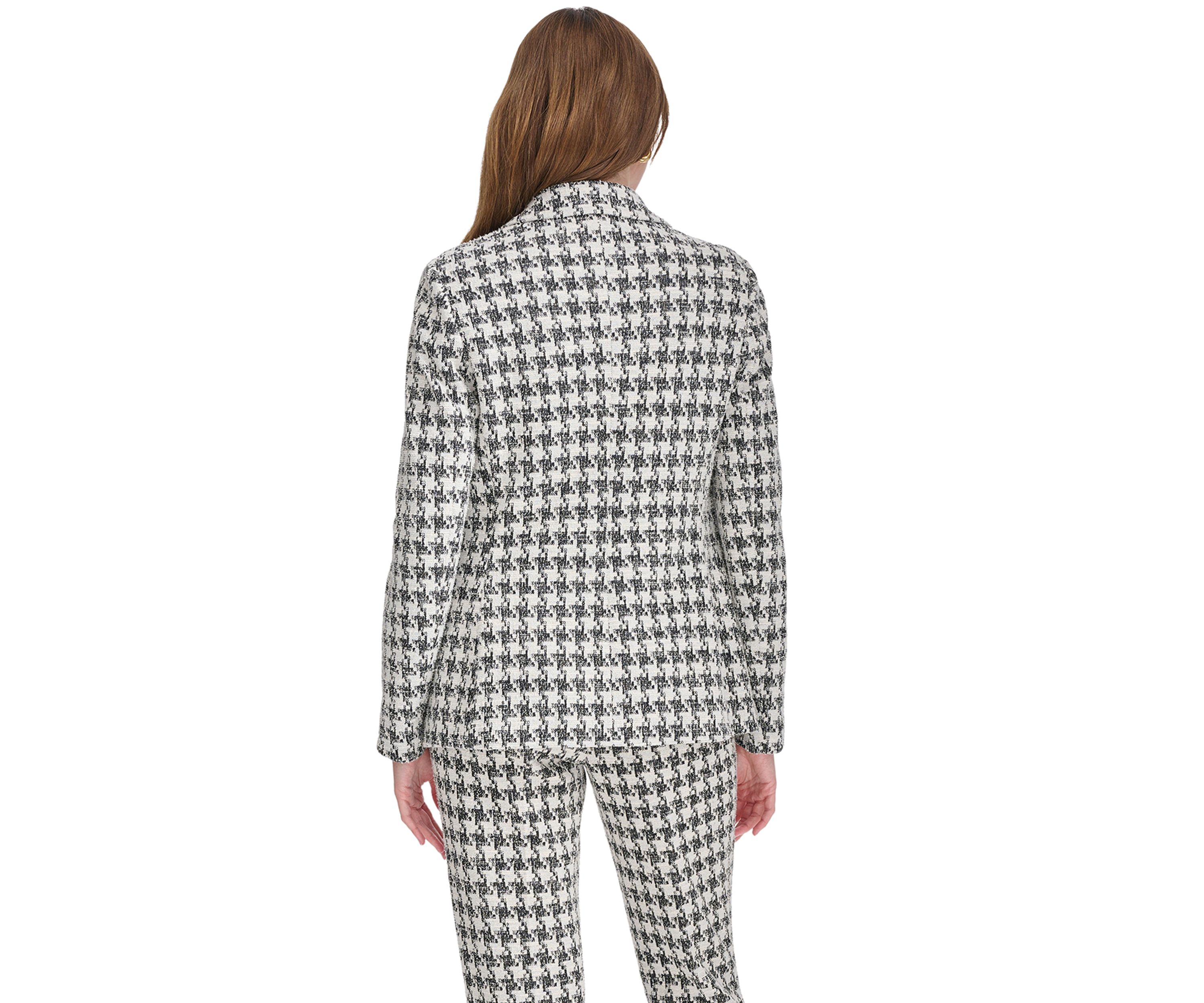 Womens Houndstooth Knit Double Breasted Blazer