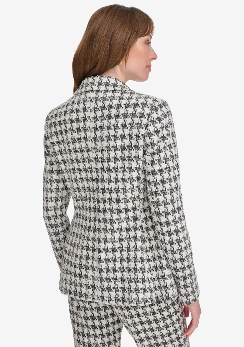 Womens Houndstooth Knit Double Breasted Blazer