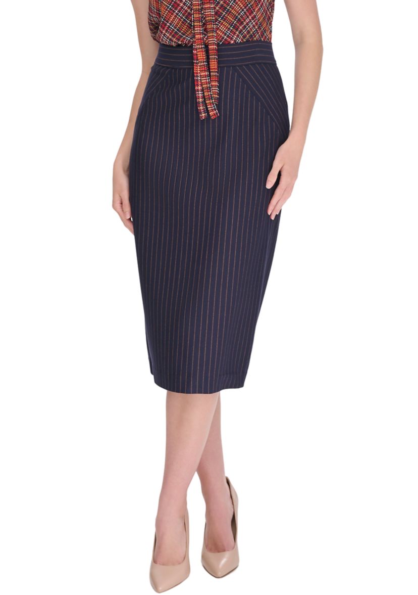 Womens Pinstripe Midi Ponte Skirt