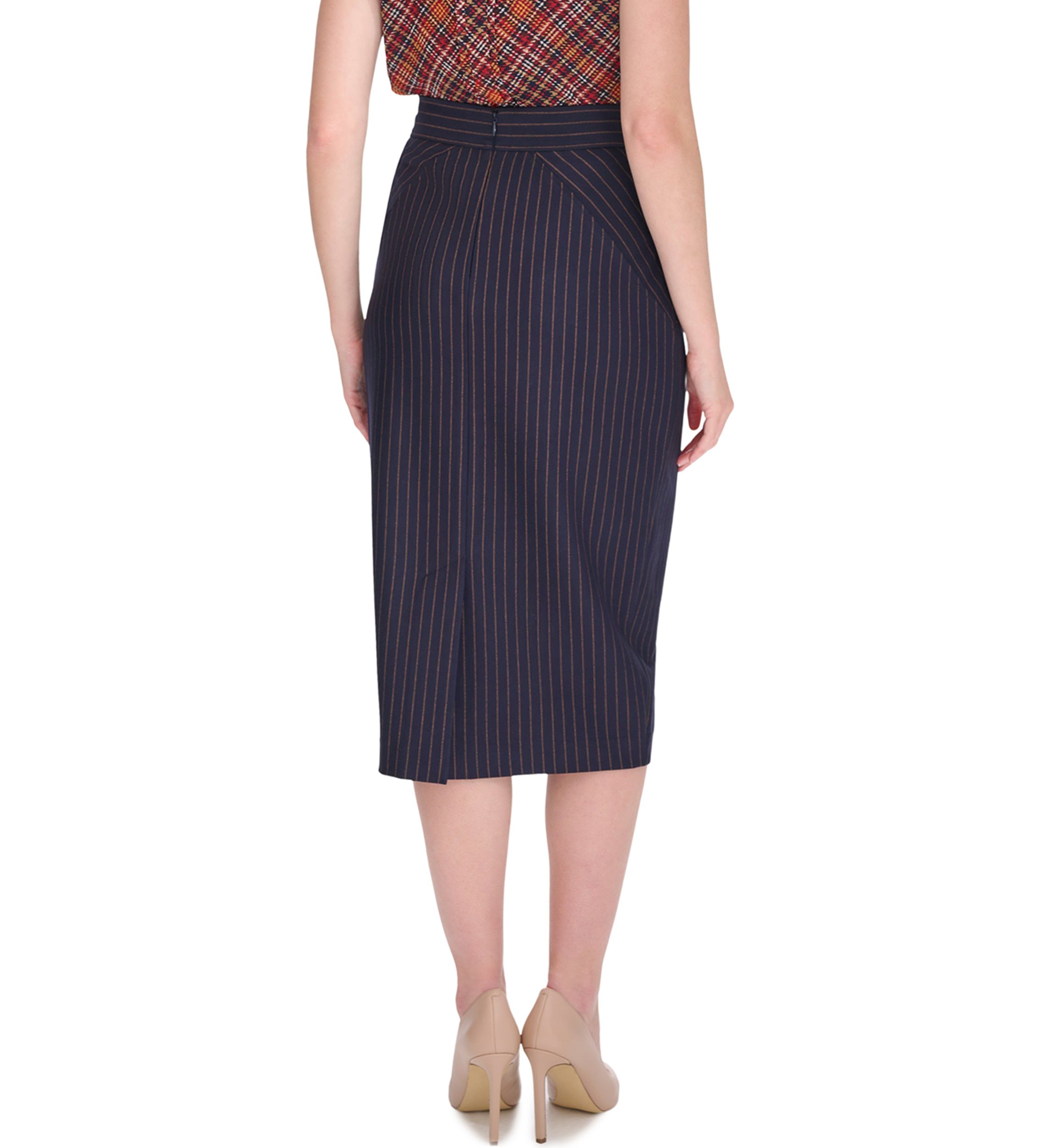 Womens Pinstripe Midi Ponte Skirt