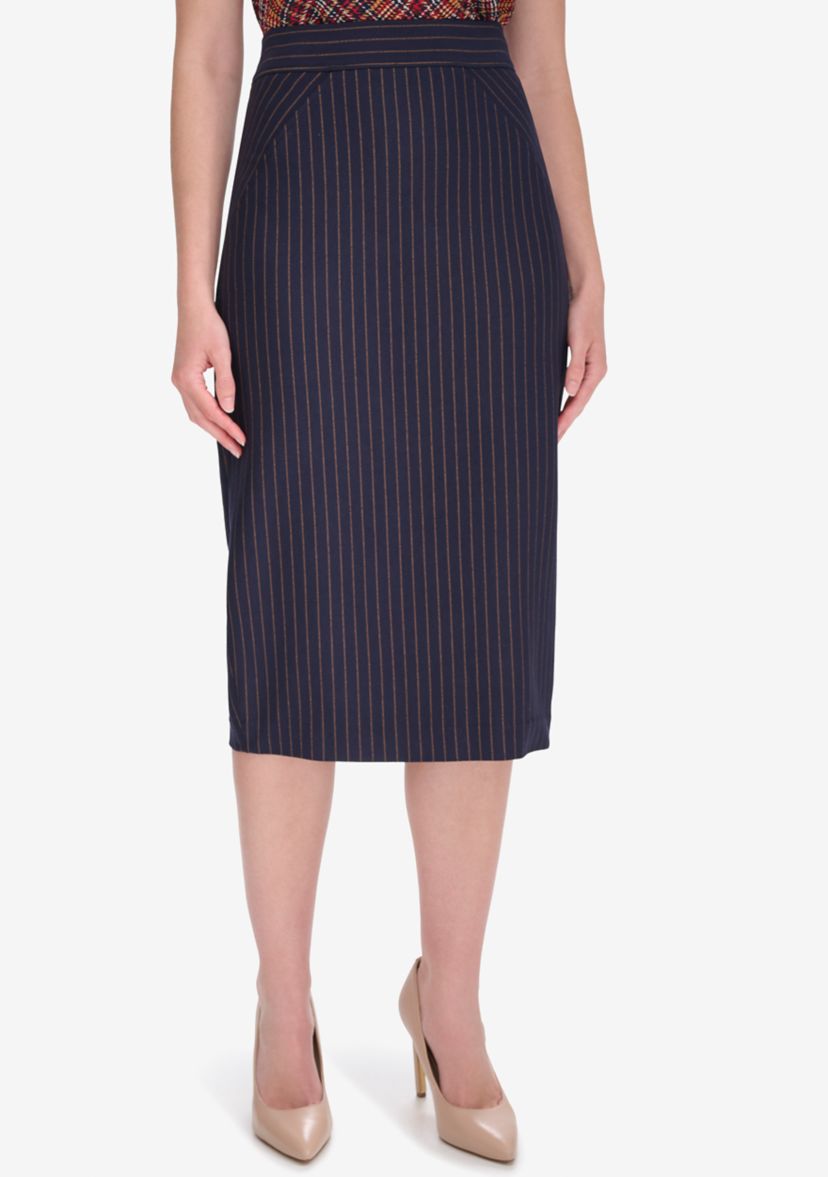 Womens Pinstripe Midi Ponte Skirt