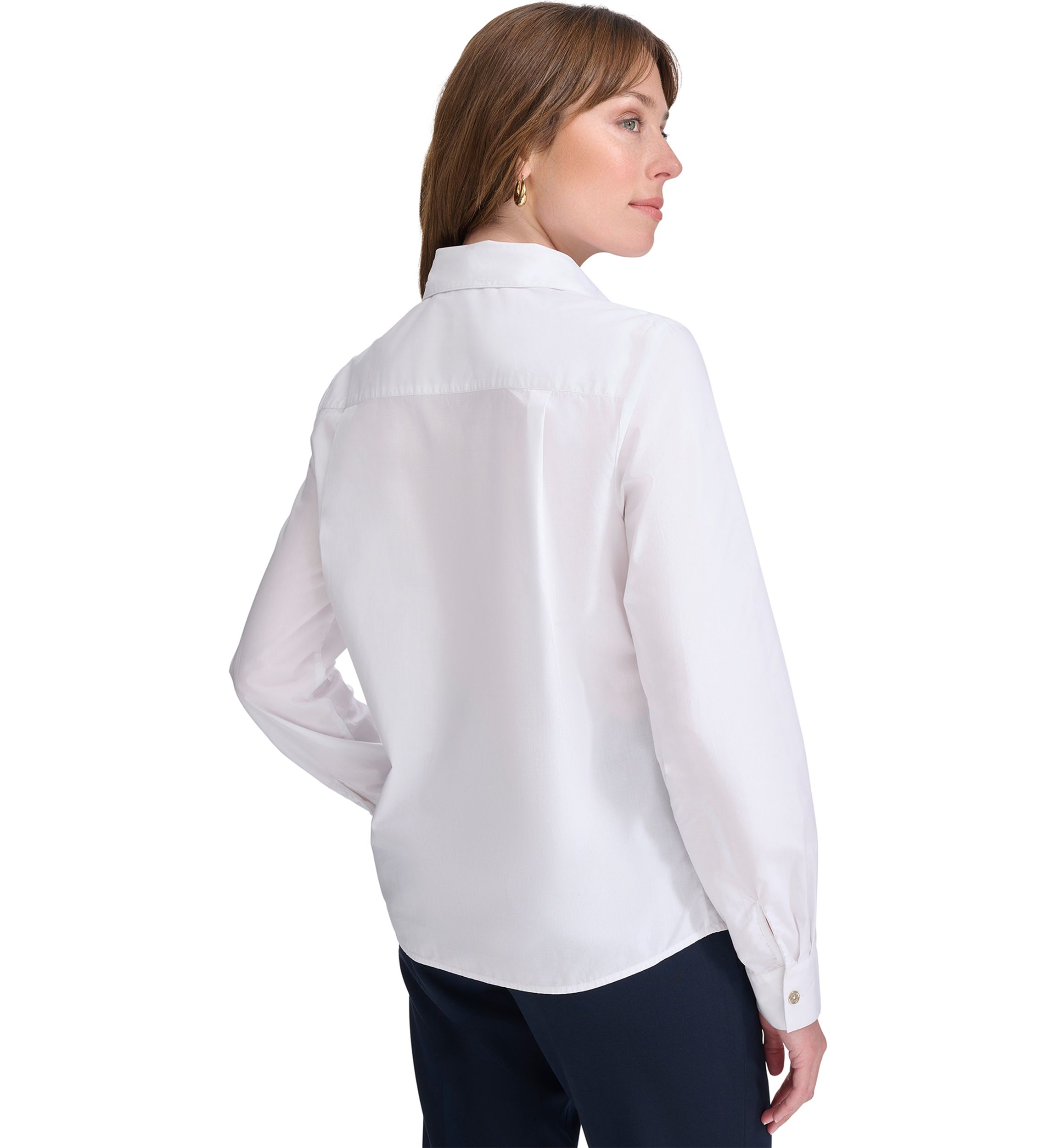 Womens Long Sleeve Puff Print Button Front Blouse