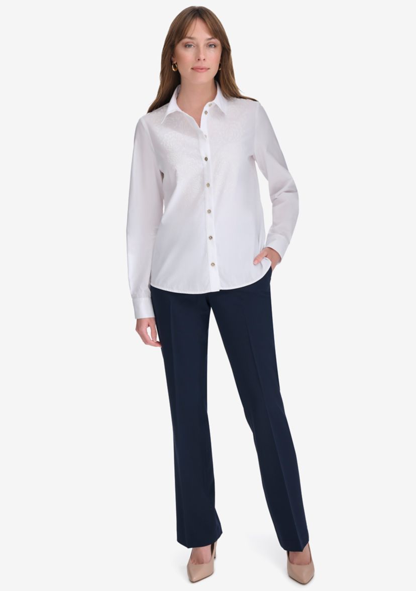 Womens Long Sleeve Puff Print Button Front Blouse