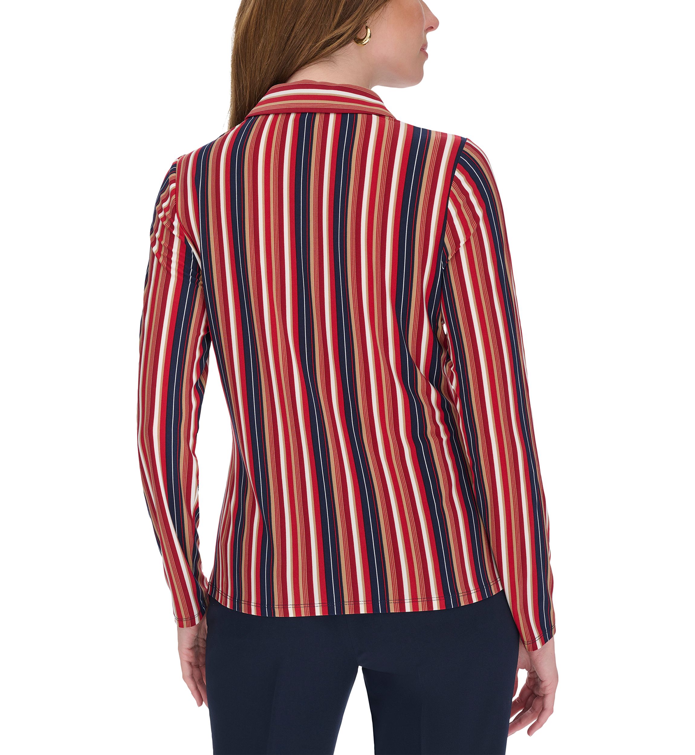 Womens Long Sleeve Multi Stripe Knit Button Up Shirt