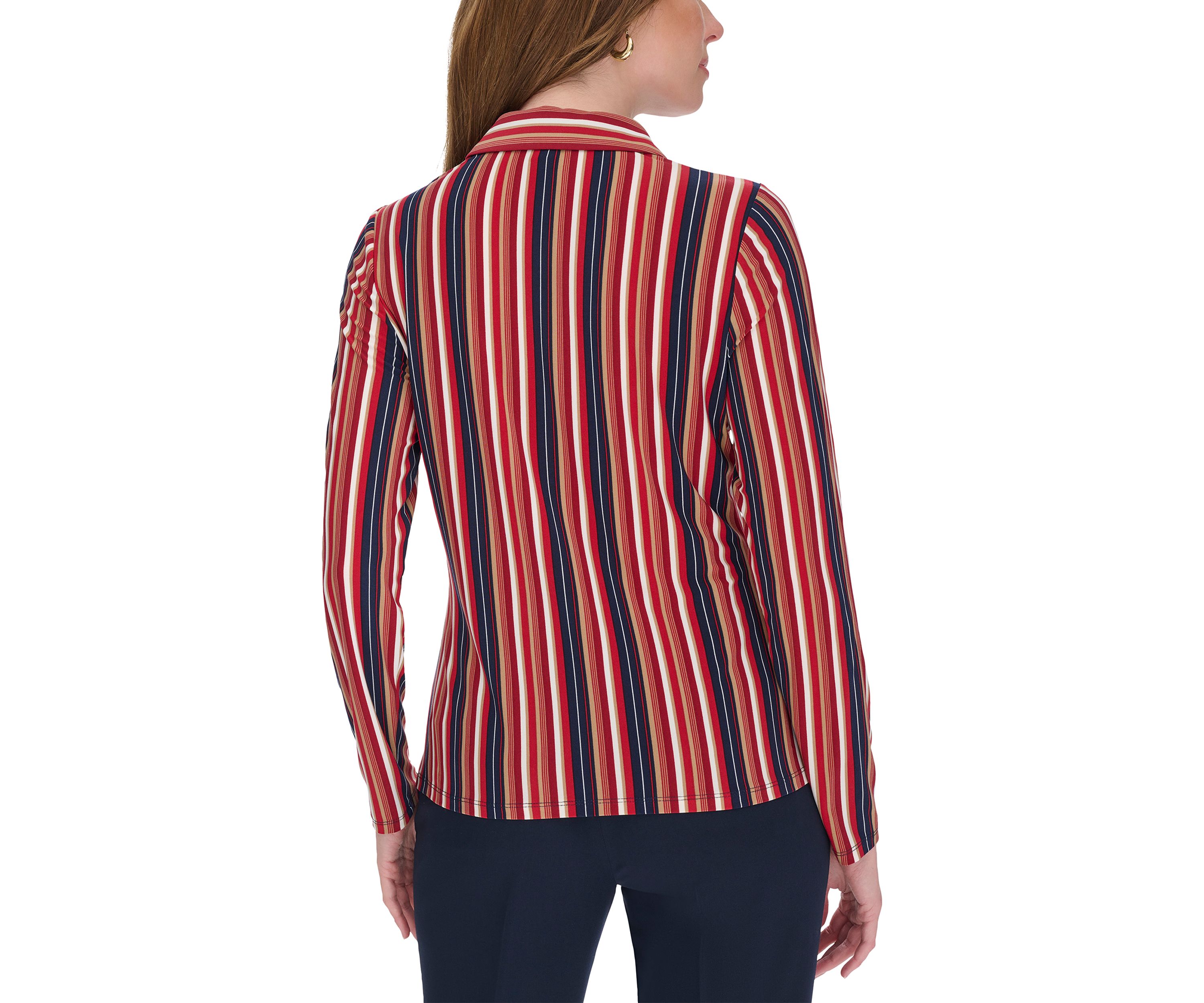 Womens Long Sleeve Multi Stripe Knit Button Up Shirt