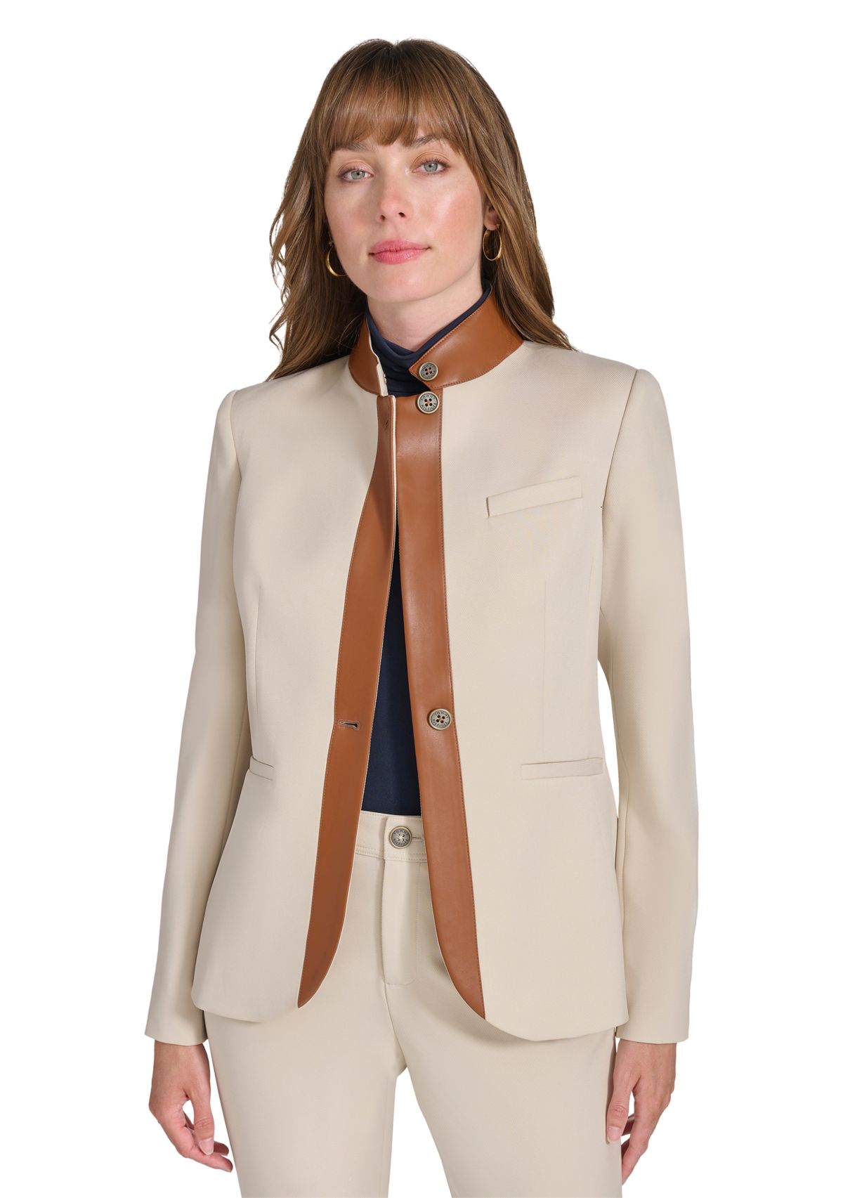 Womens Riding Jacket with Faux Leather Trim