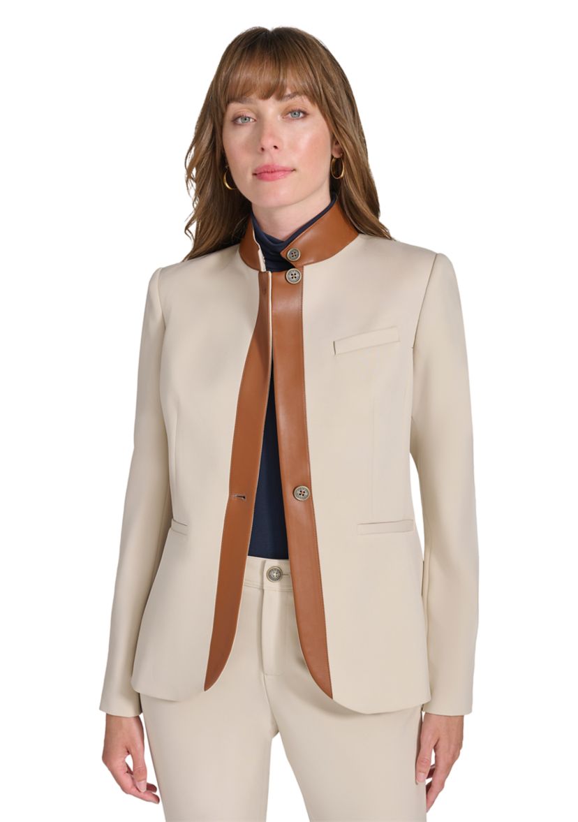 Womens Riding Jacket with Faux Leather Trim
