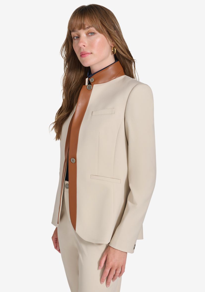 Womens Riding Jacket with Faux Leather Trim