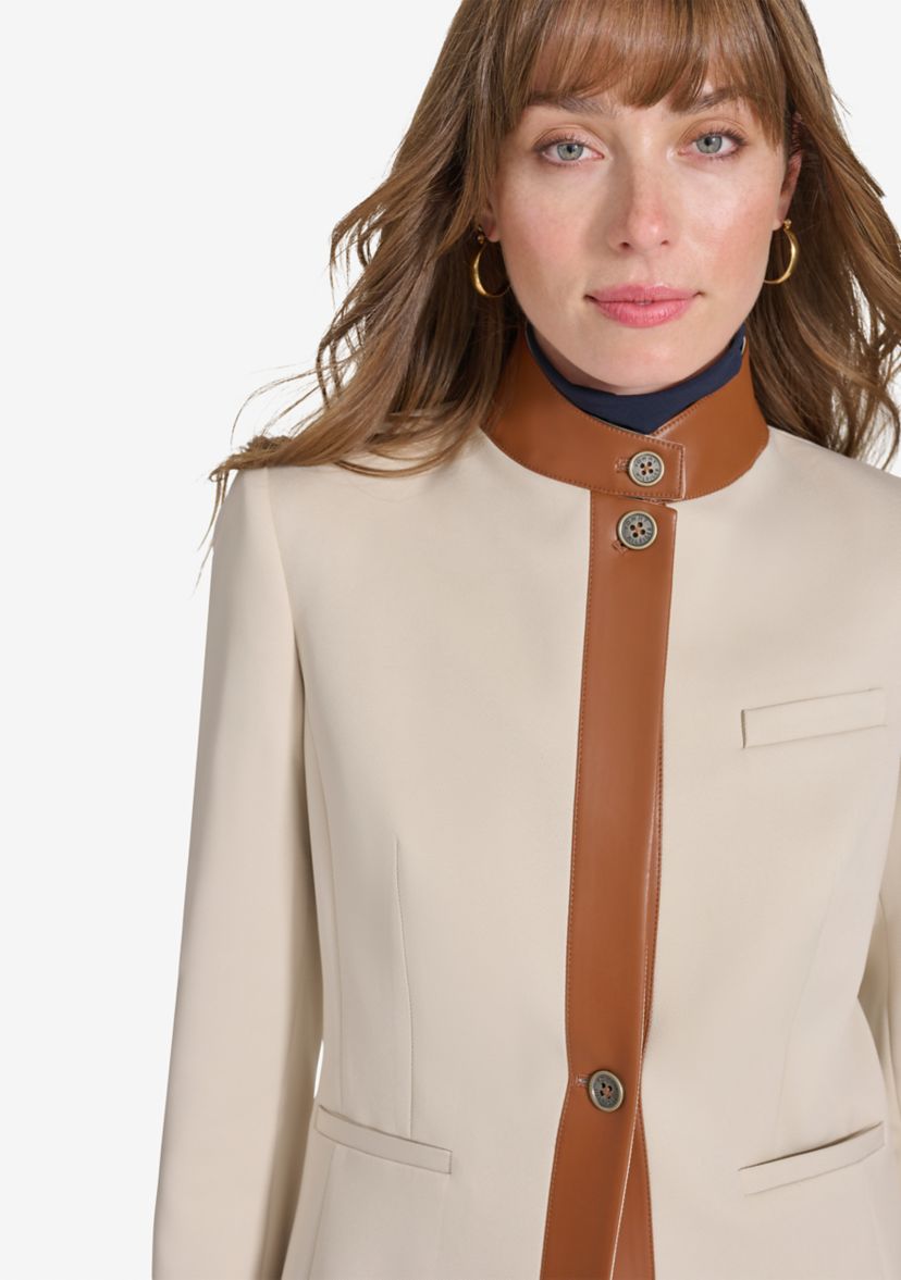 Womens Riding Jacket with Faux Leather Trim