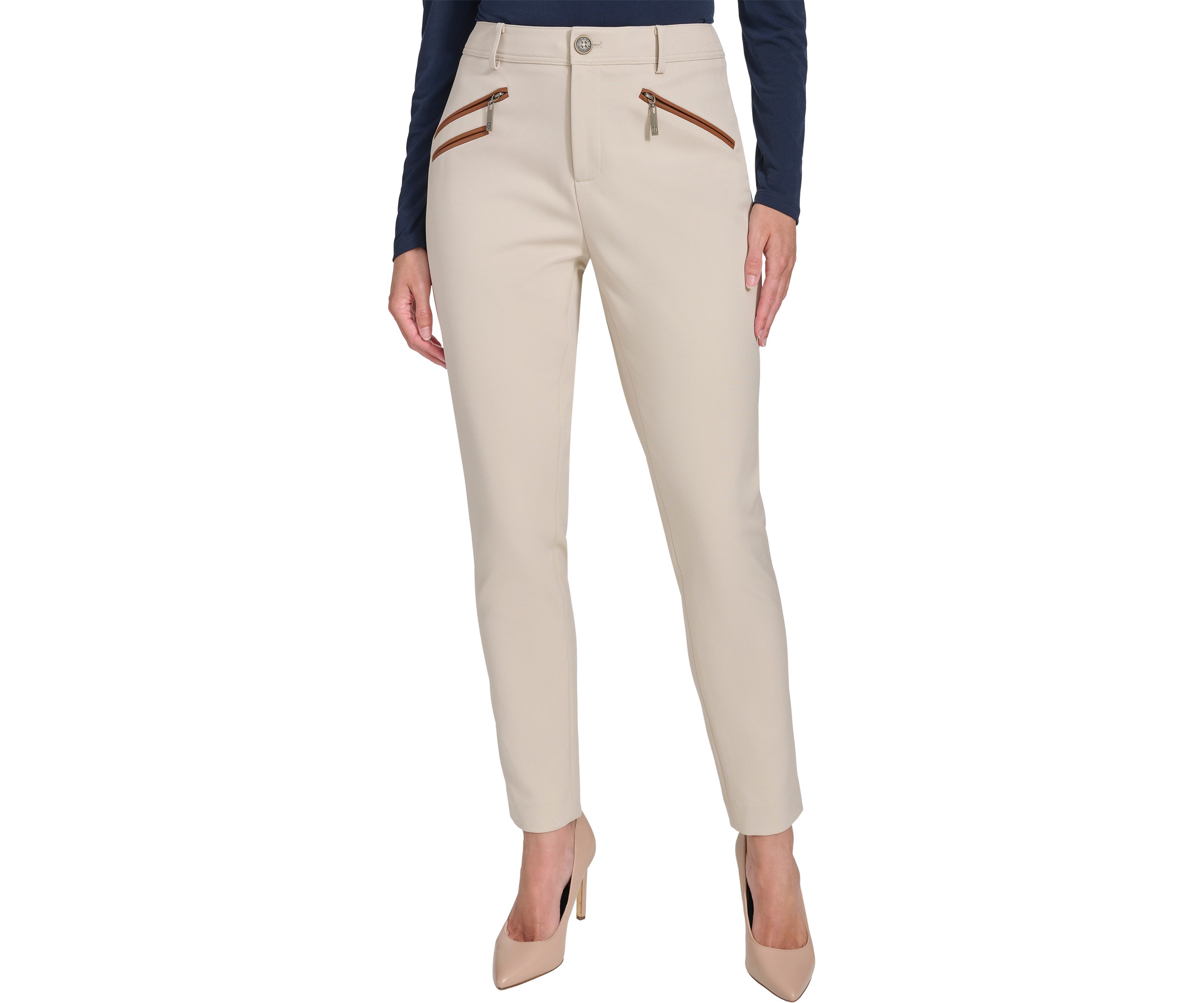 Womens Slim Ankle Pant with Zipper Pockets