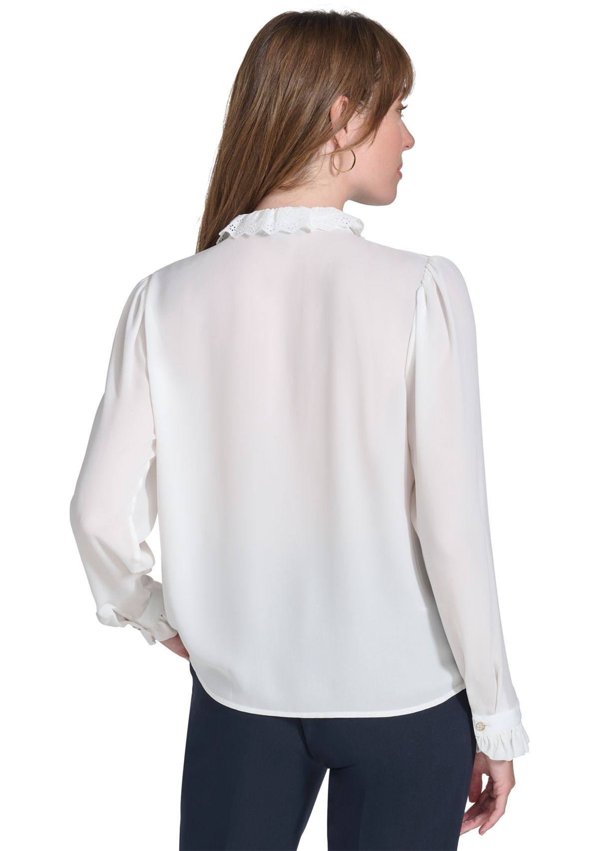 Womens Long Sleeve Pintuck Button Front Blouse