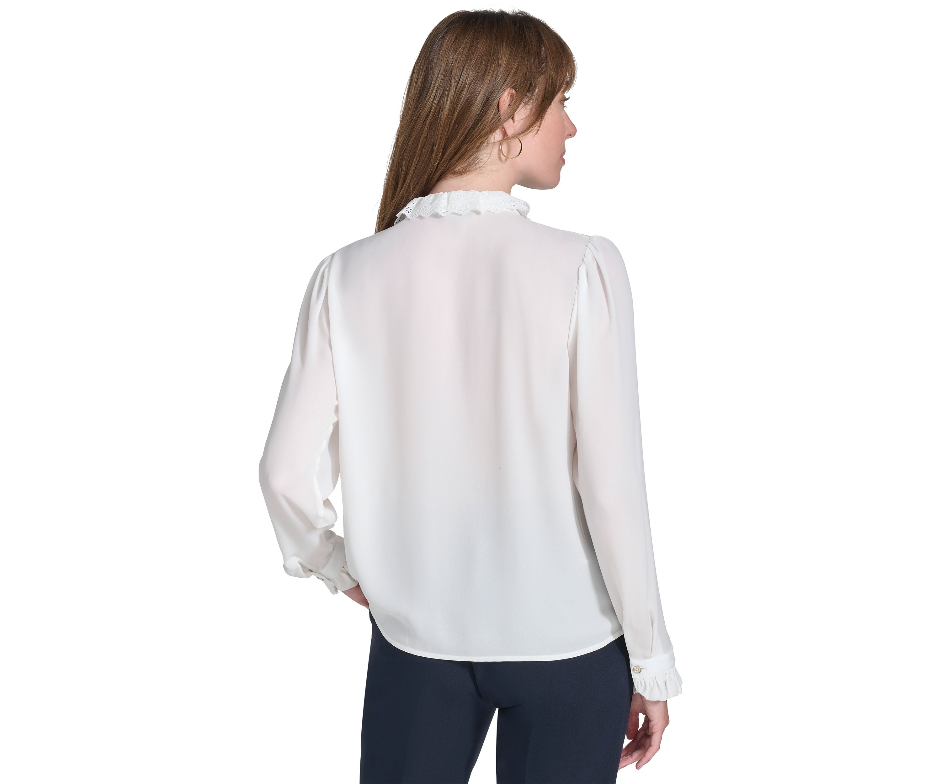 Womens Long Sleeve Pintuck Button Front Blouse