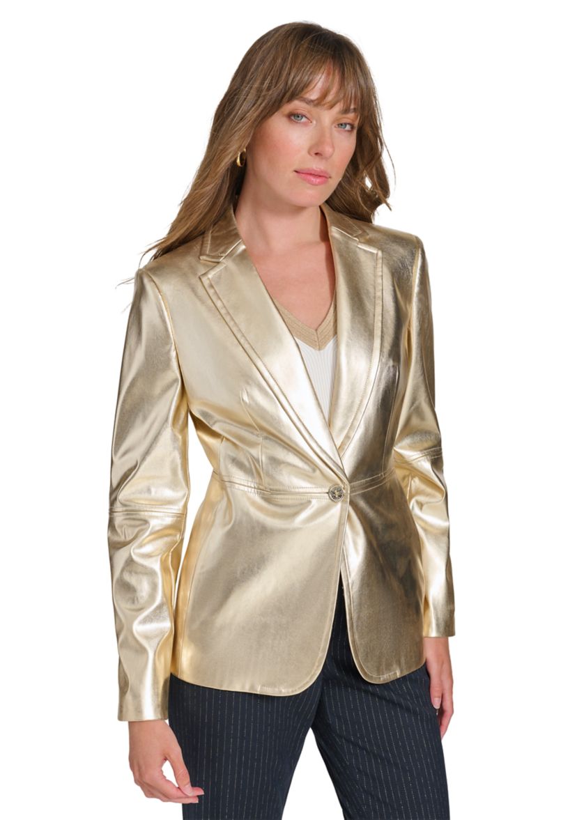 Womens One Button Gold Blazer