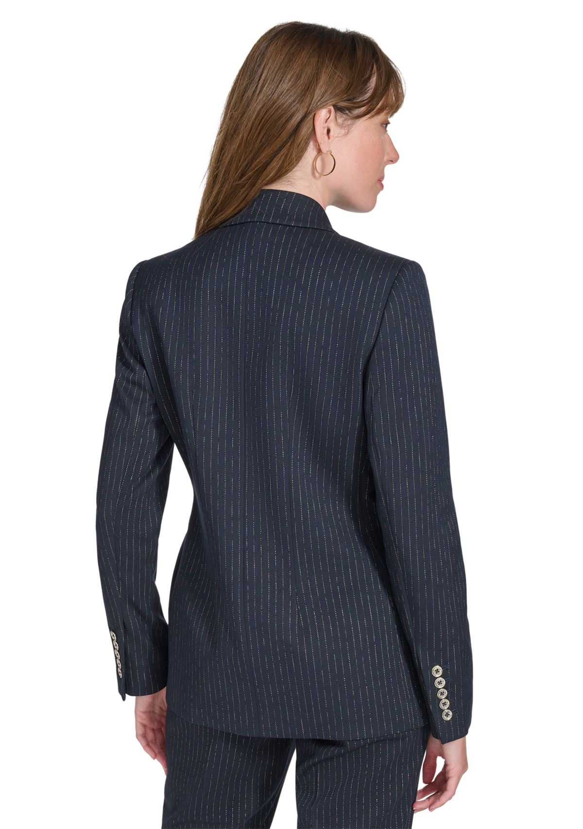 Womens Double Breaster Lurex Pinstripe Blazer