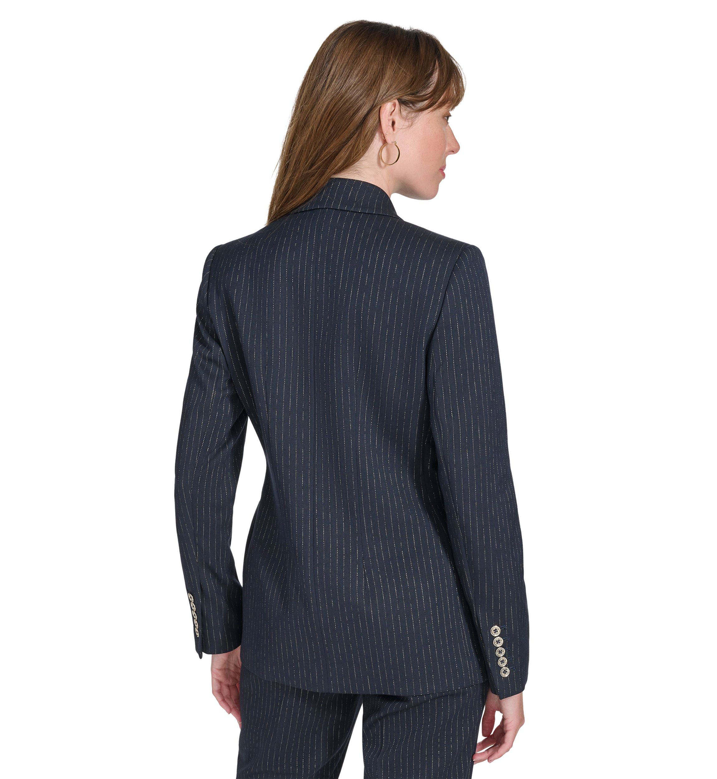 Womens Double Breaster Lurex Pinstripe Blazer