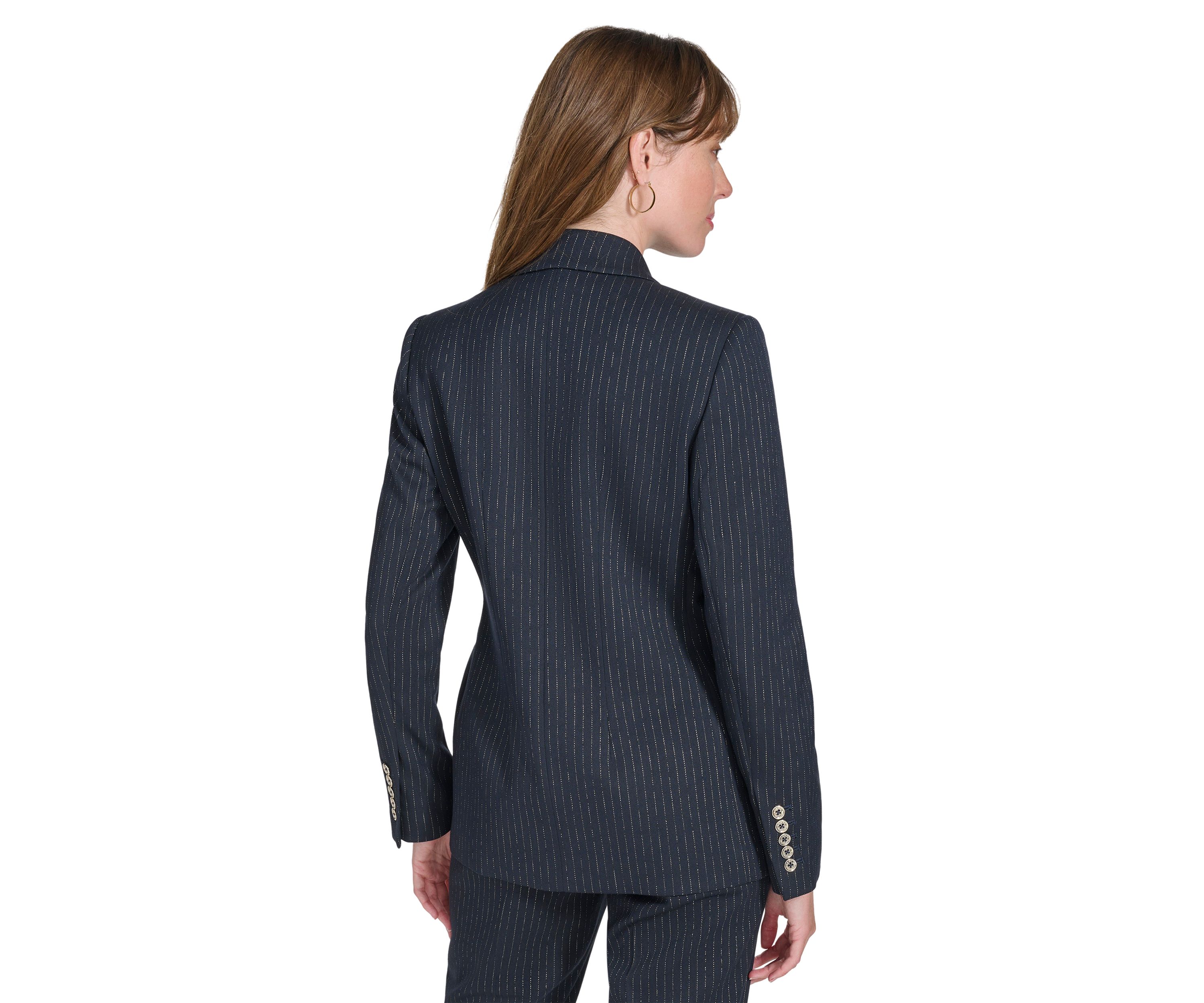 Womens Double Breaster Lurex Pinstripe Blazer