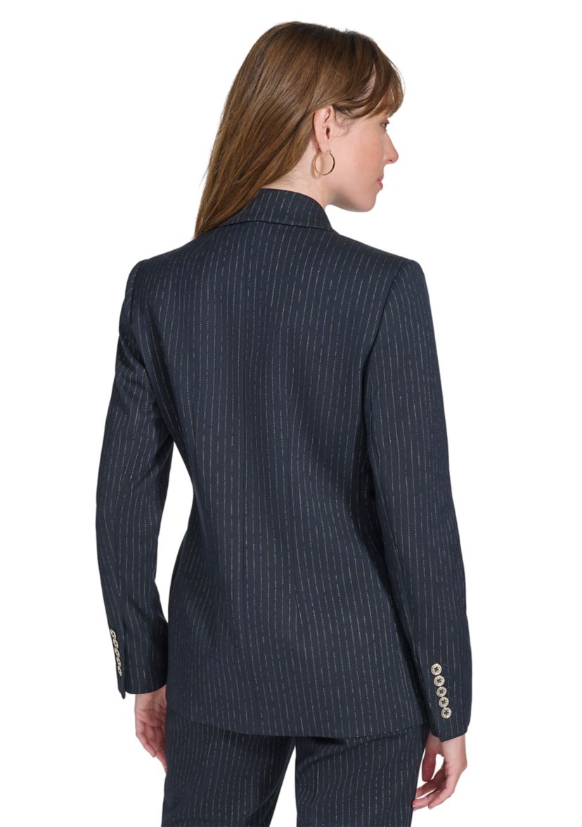 Womens Double Breaster Lurex Pinstripe Blazer