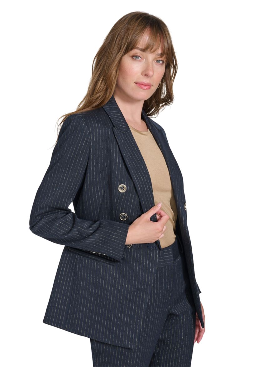 Womens Double Breaster Lurex Pinstripe Blazer