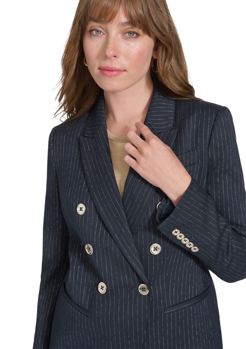Womens Double Breaster Lurex Pinstripe Blazer