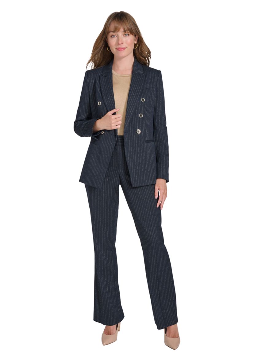 Womens Double Breaster Lurex Pinstripe Blazer