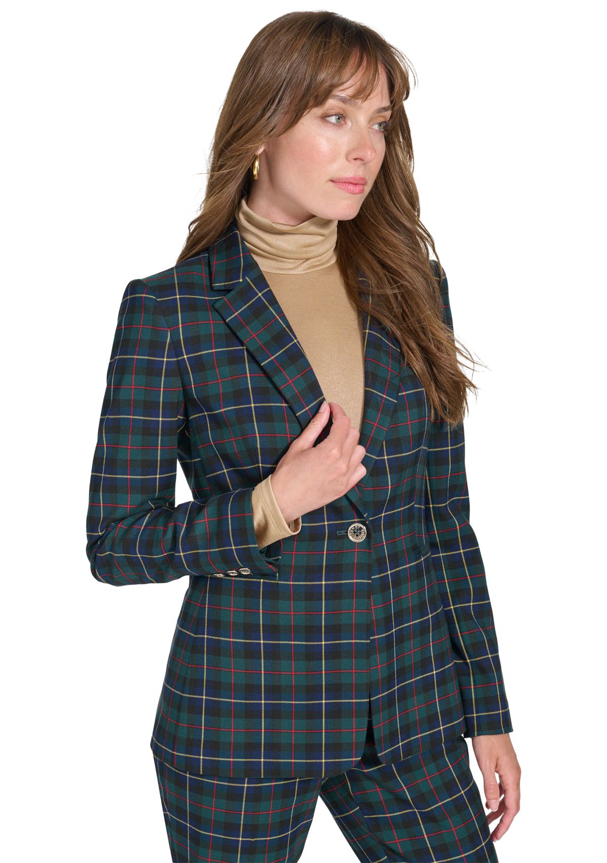 Womens Slim Fit Plaid Blazer