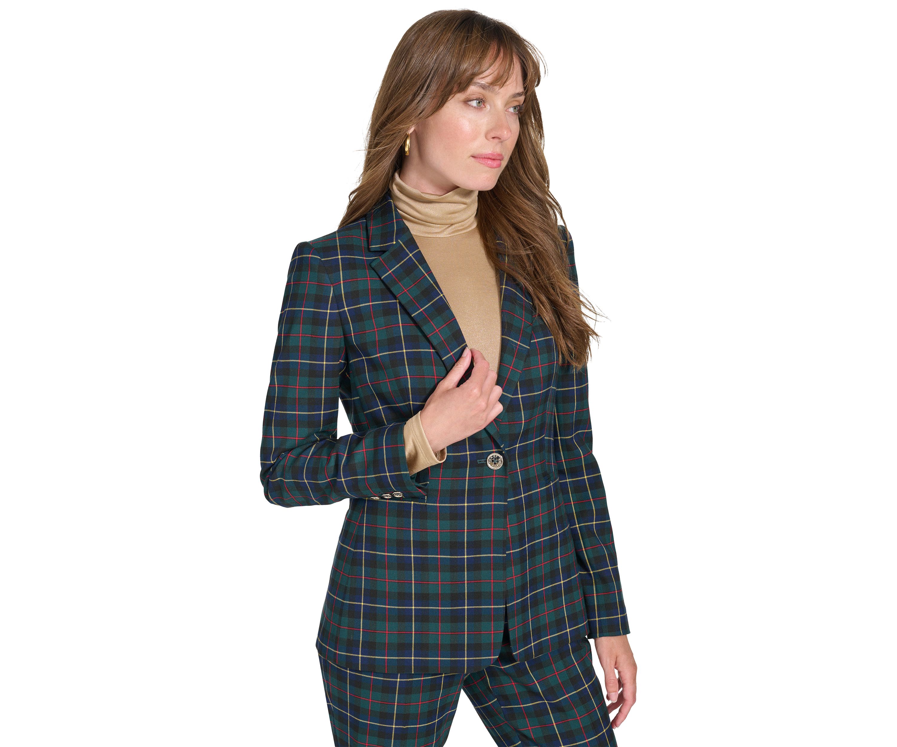 Womens Slim Fit Plaid Blazer