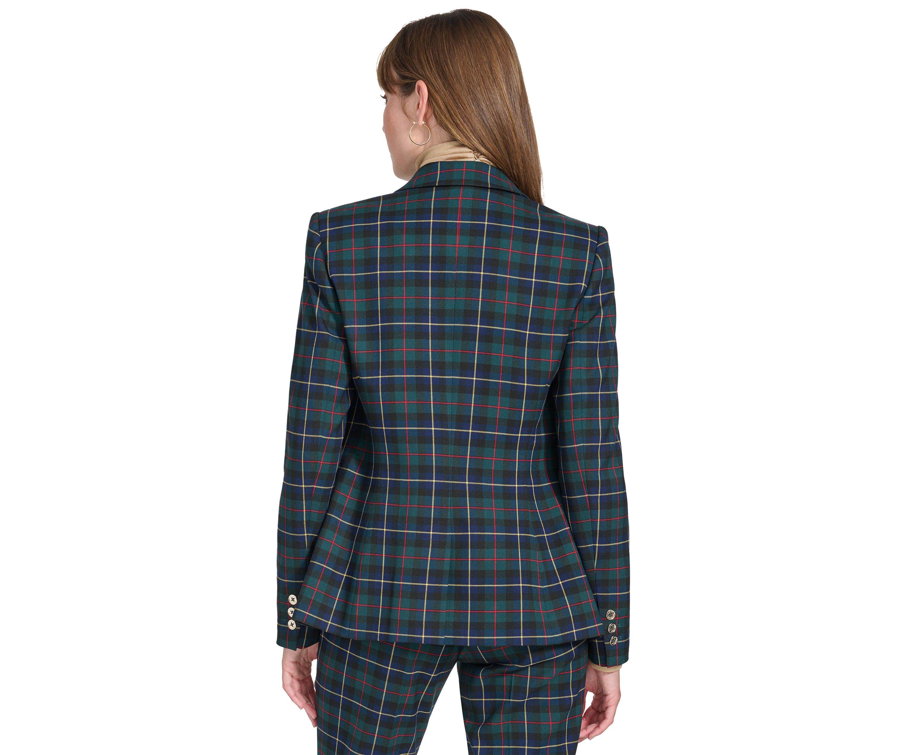 Womens Slim Fit Plaid Blazer