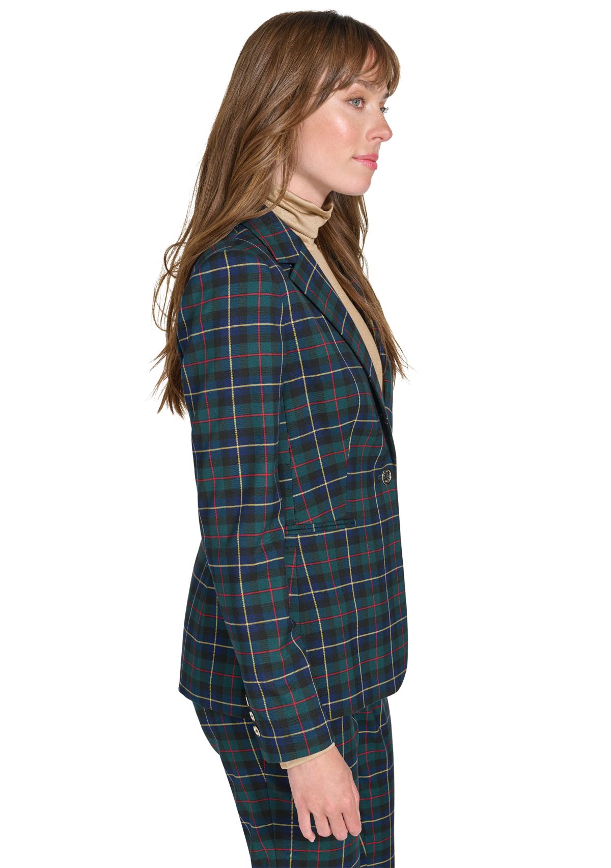 Womens Slim Fit Plaid Blazer