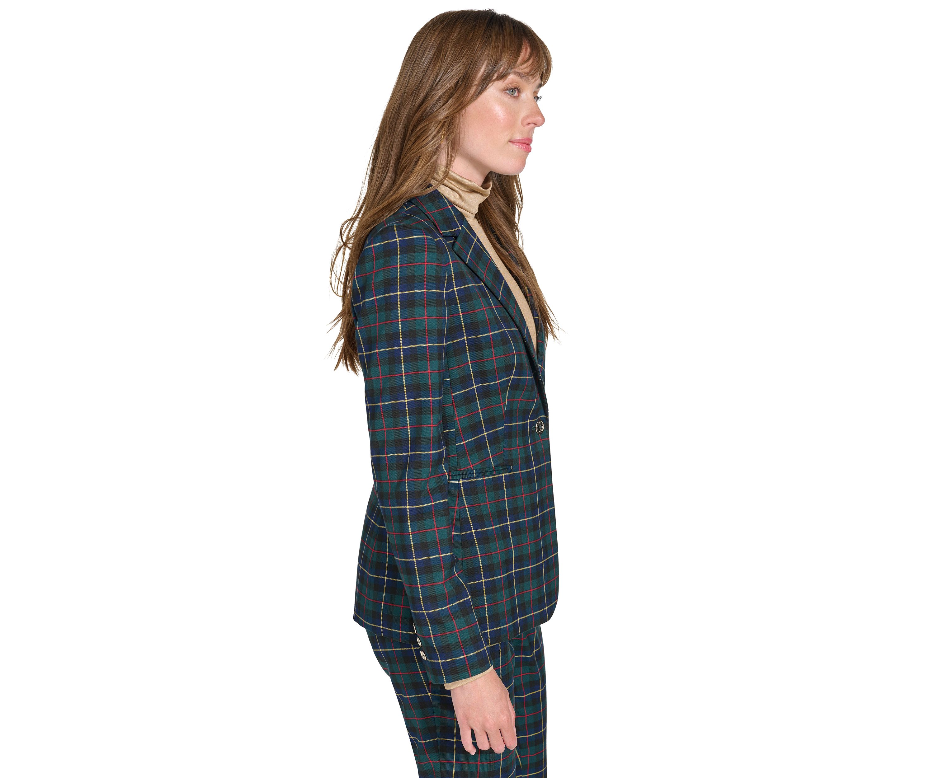 Womens Slim Fit Plaid Blazer