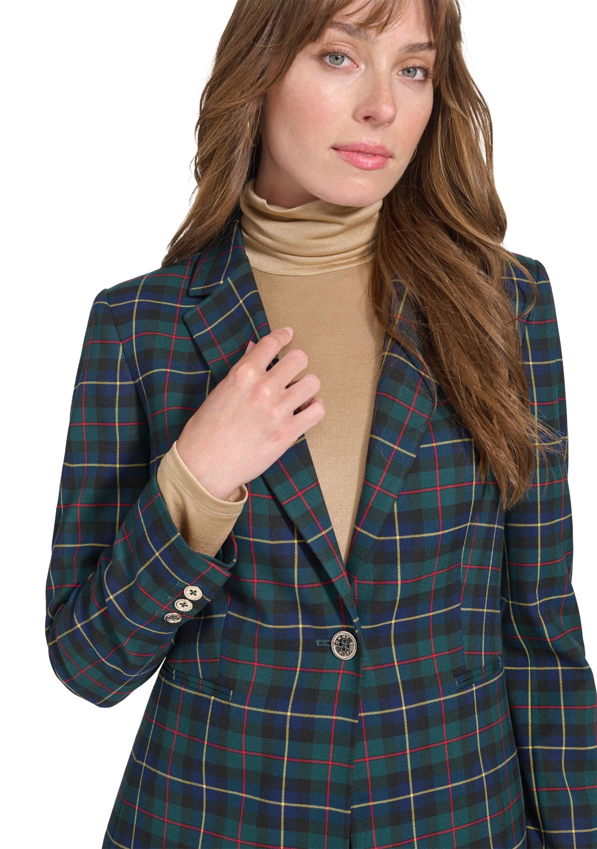 Womens Slim Fit Plaid Blazer