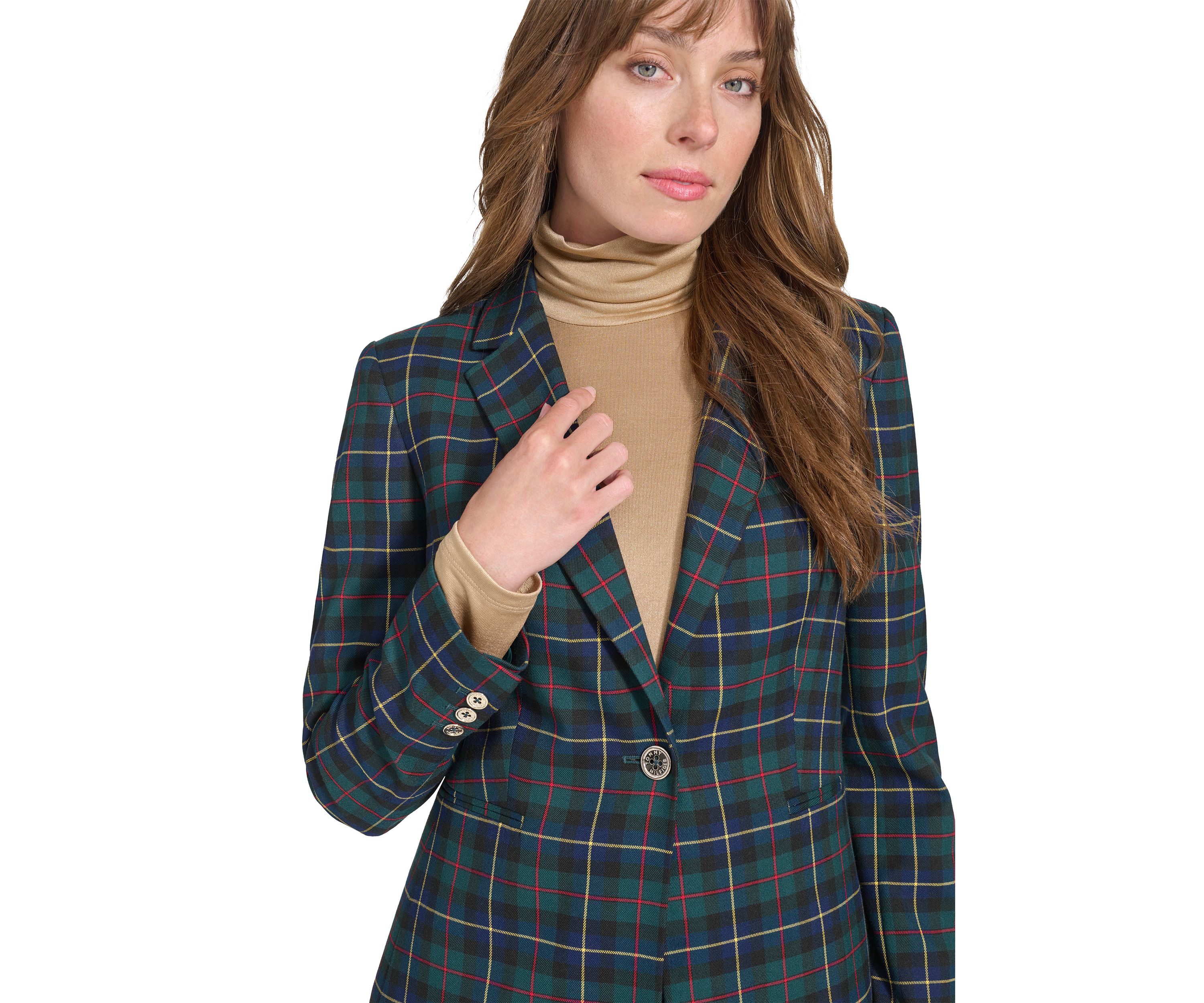 Womens Slim Fit Plaid Blazer