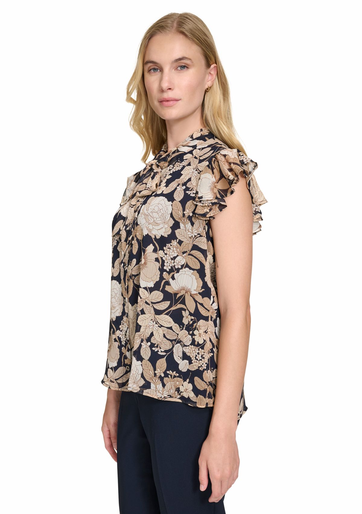 Womens Garden Floral Bow Blouse