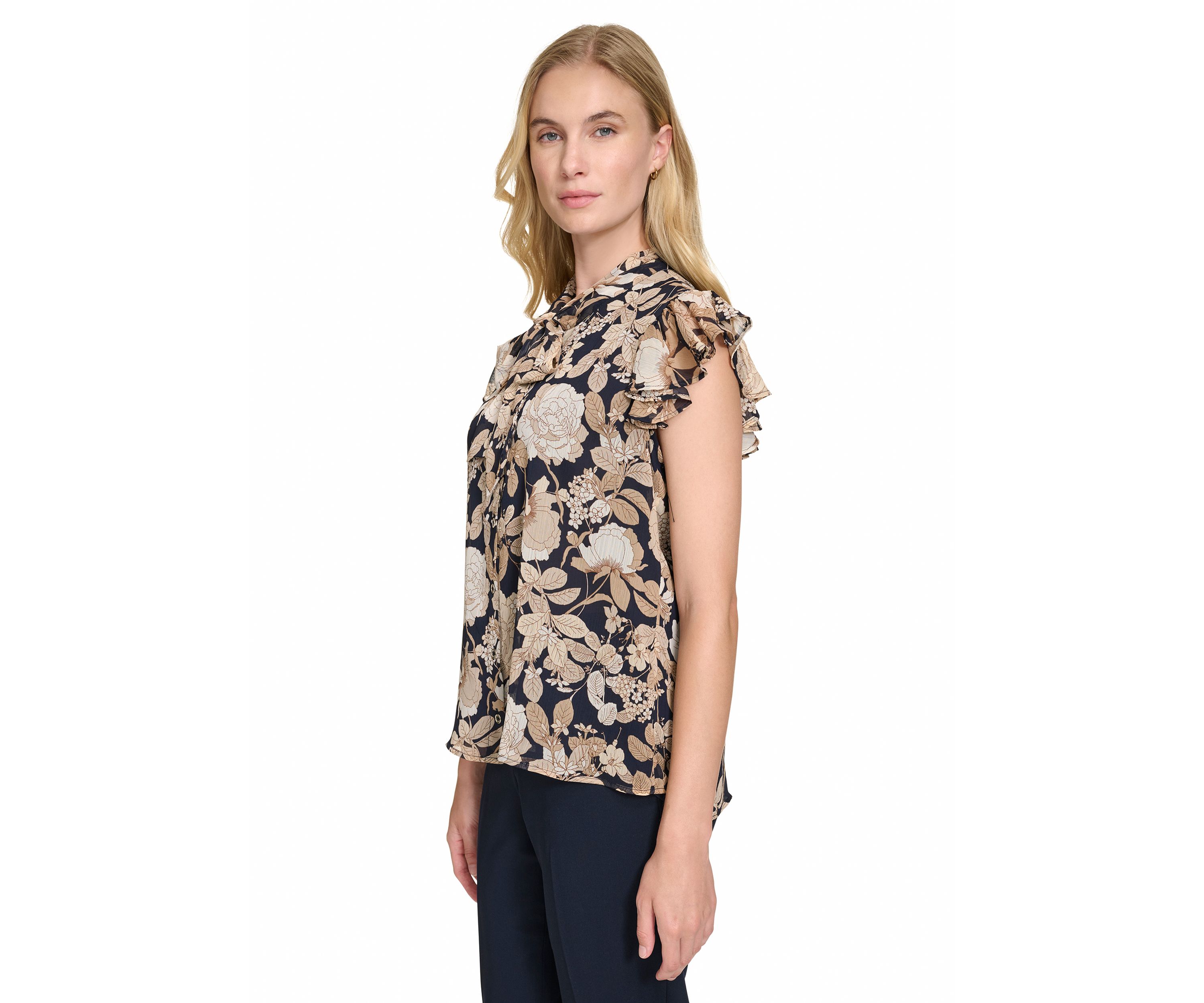 Womens Garden Floral Bow Blouse