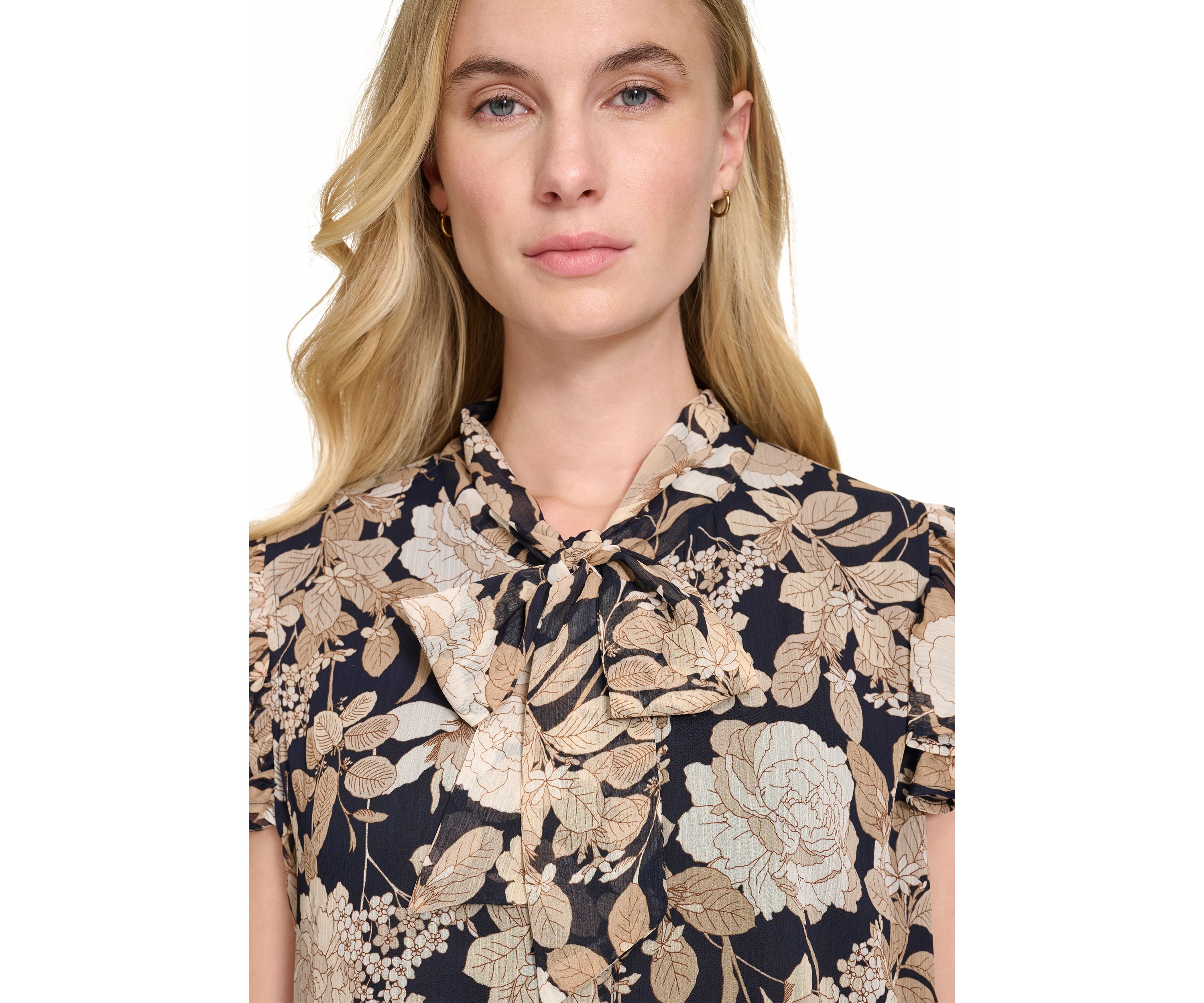 Womens Garden Floral Bow Blouse