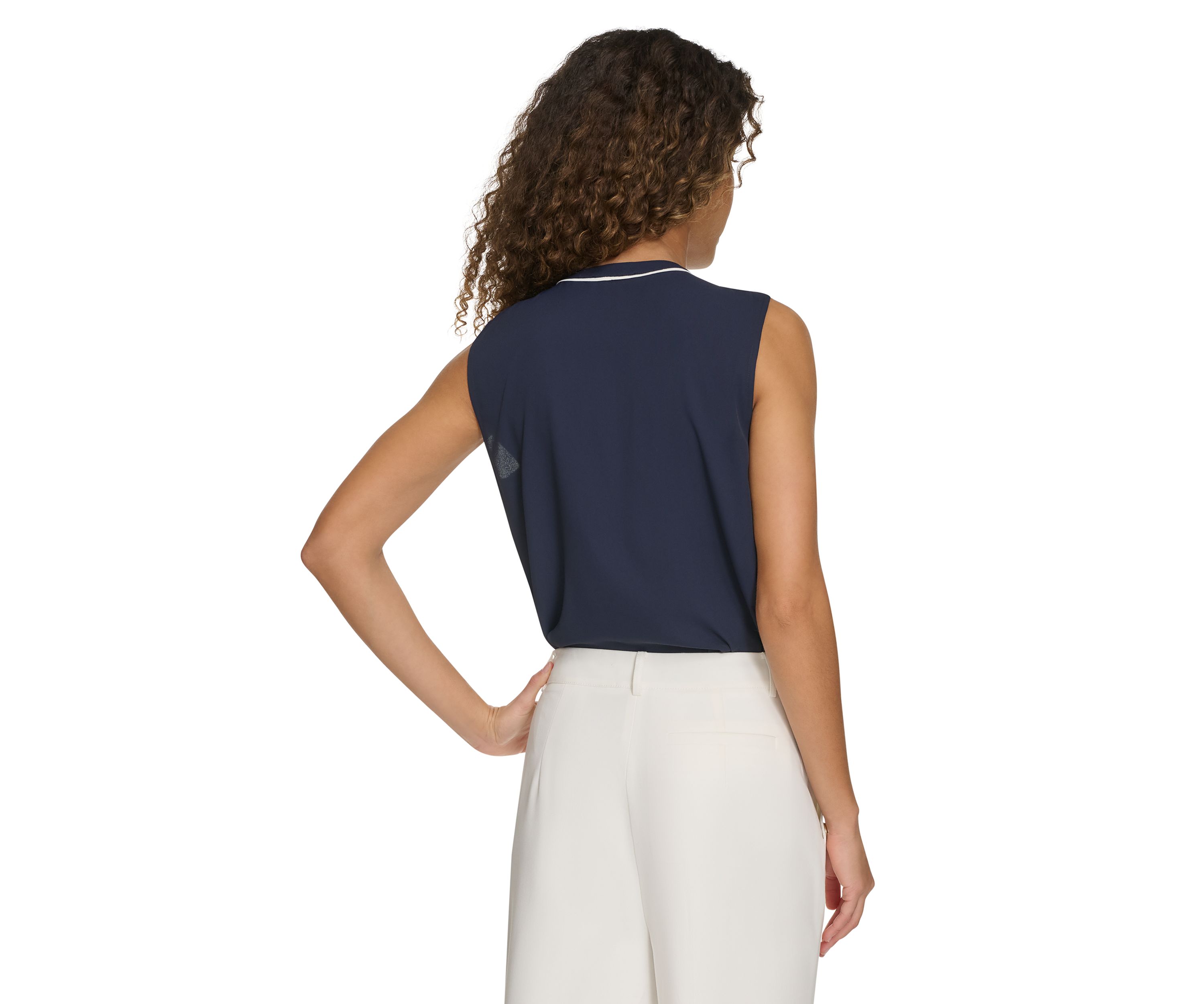 Womens Sleeveless Button Front Ruffle Blouse