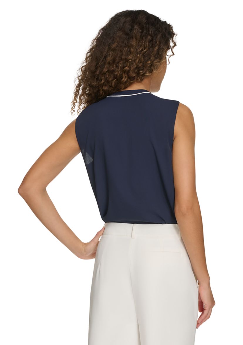 Womens Sleeveless Button Front Ruffle Blouse
